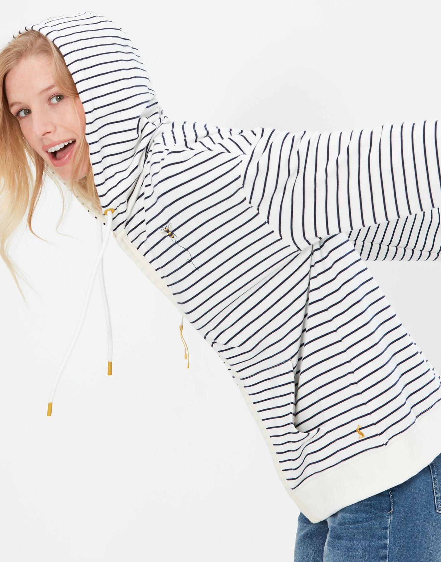 Oakham Zip Through Sweatshirt - Cream Navy Bee
