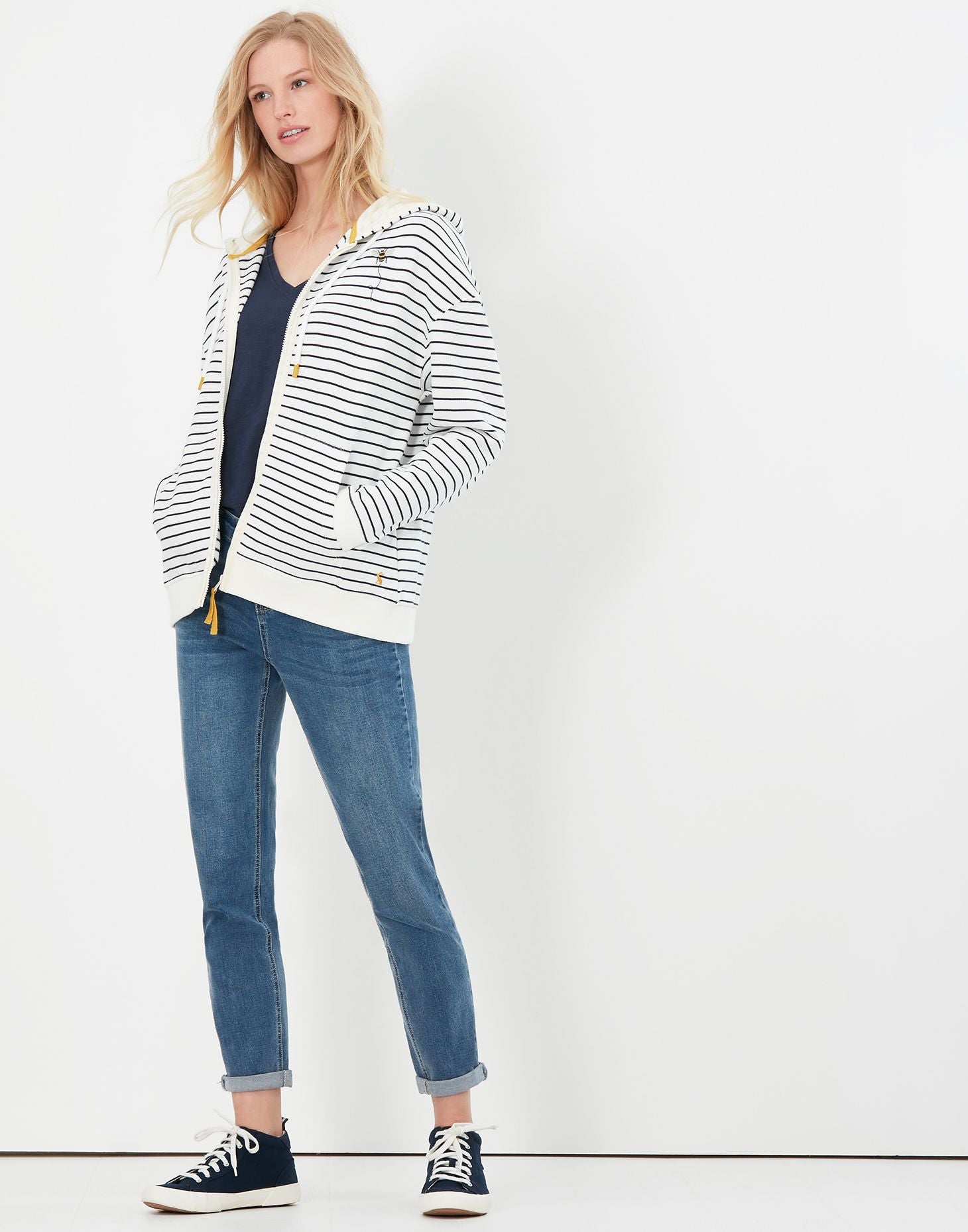 Oakham Zip Through Sweatshirt - Cream Navy Bee
