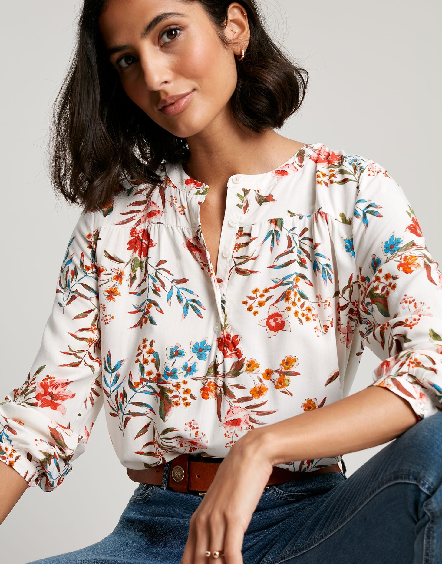 Women's Georgia Pop Over Top - Cream Floral