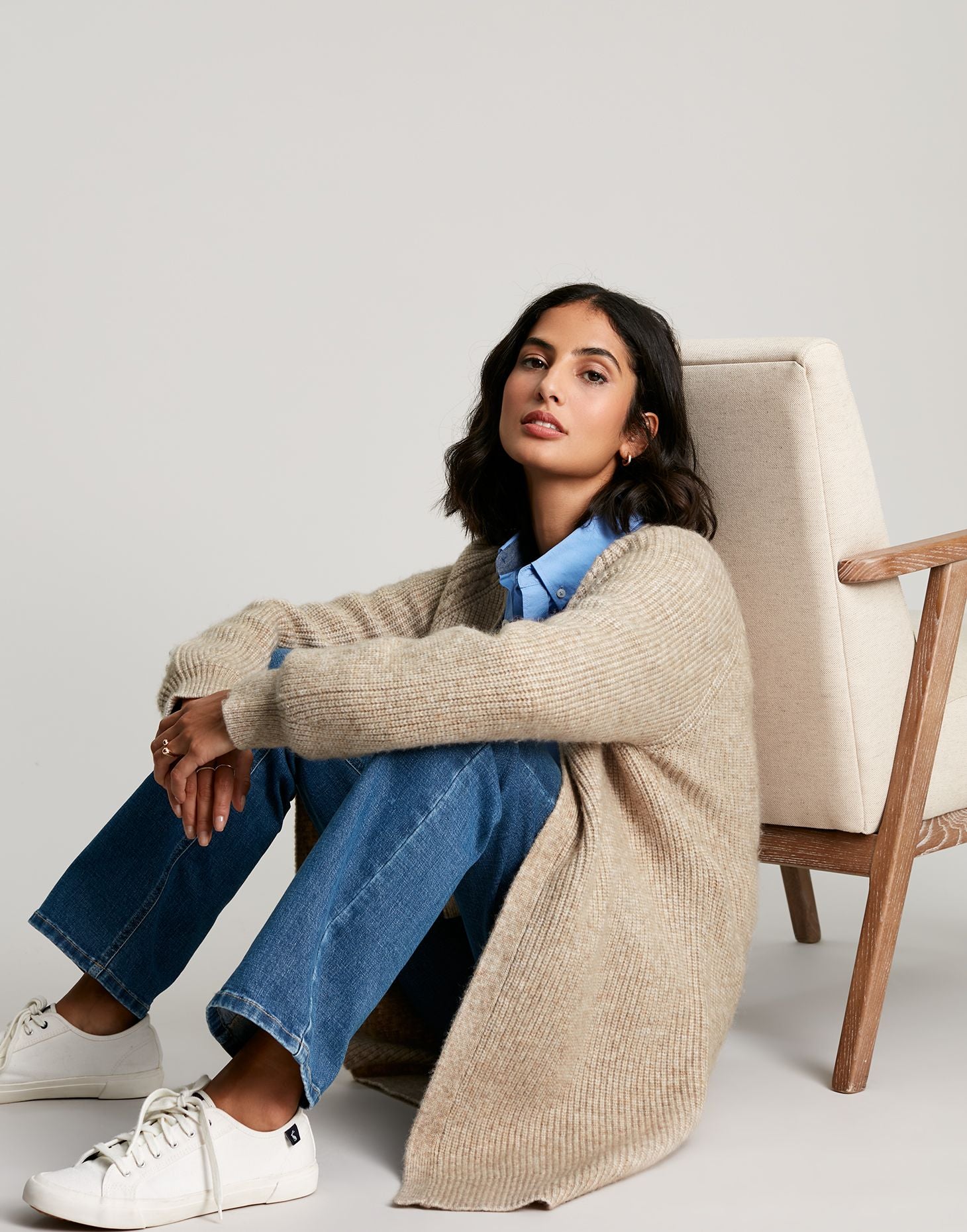 Florence Longline Cable Raglan Cardigan - Oat