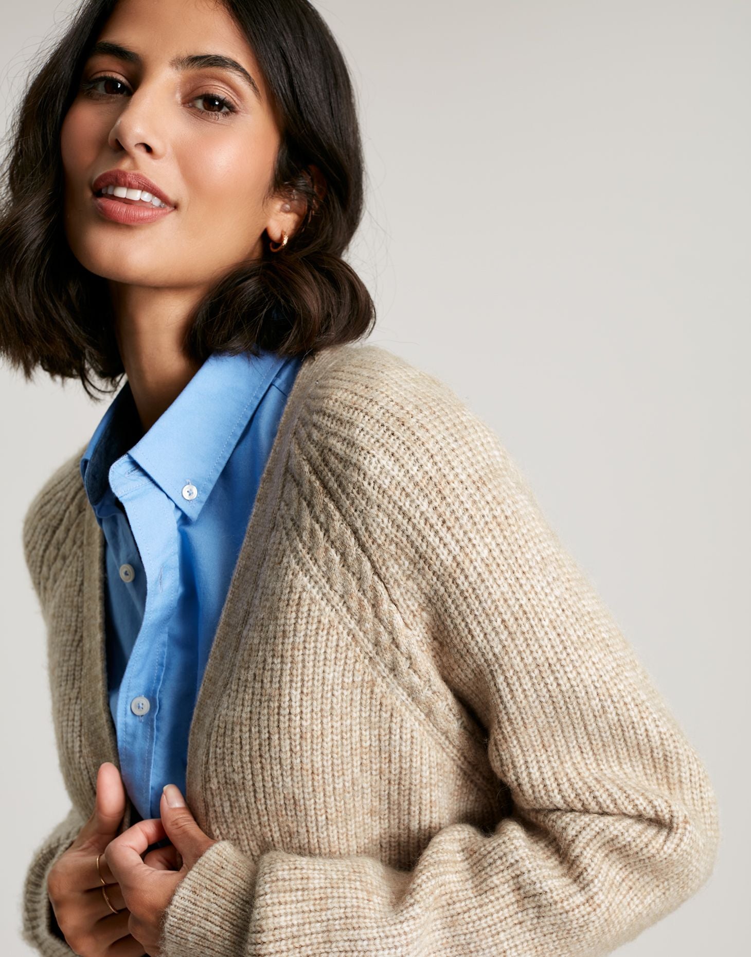 Florence Longline Cable Raglan Cardigan - Oat