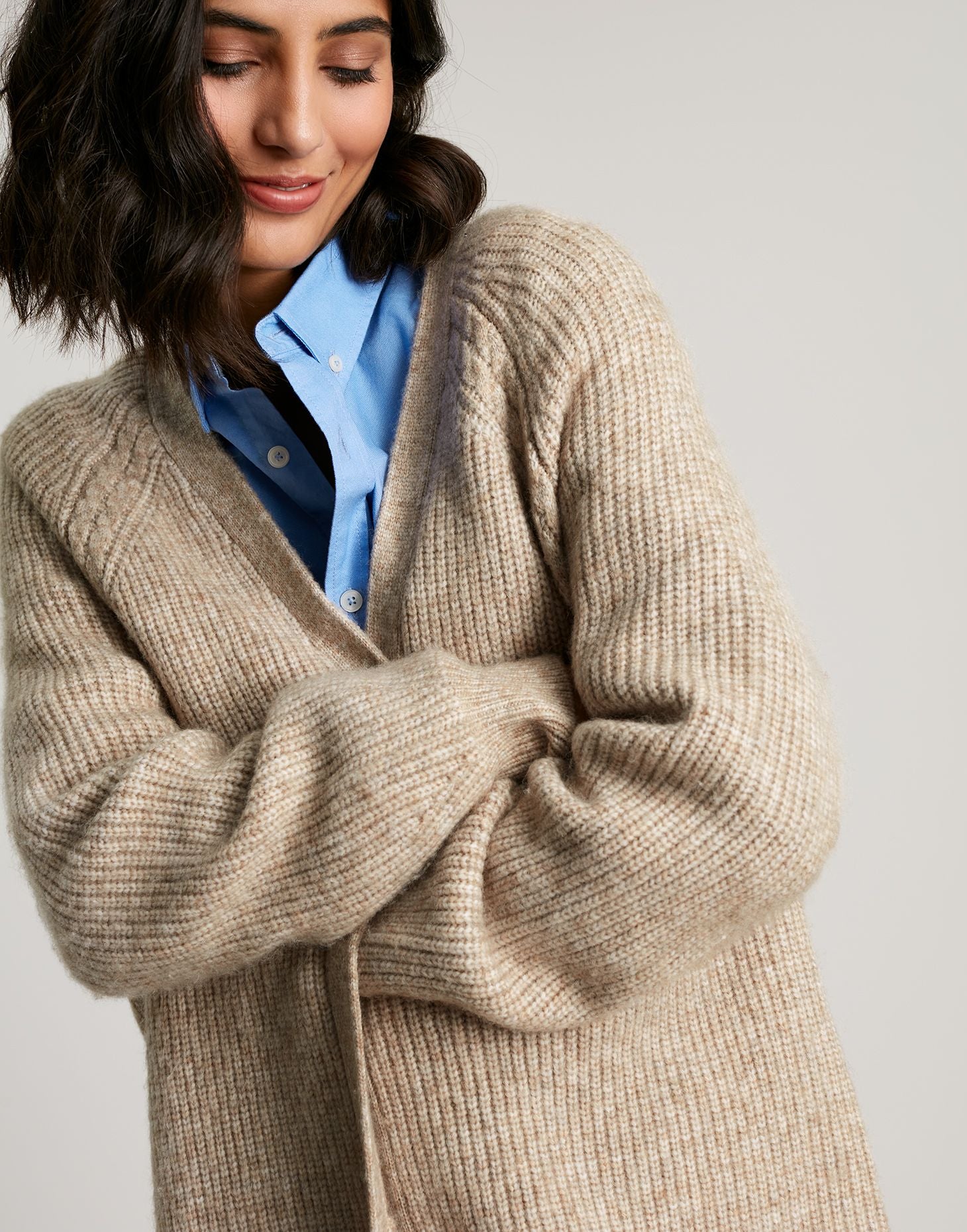 Florence Longline Cable Raglan Cardigan - Oat