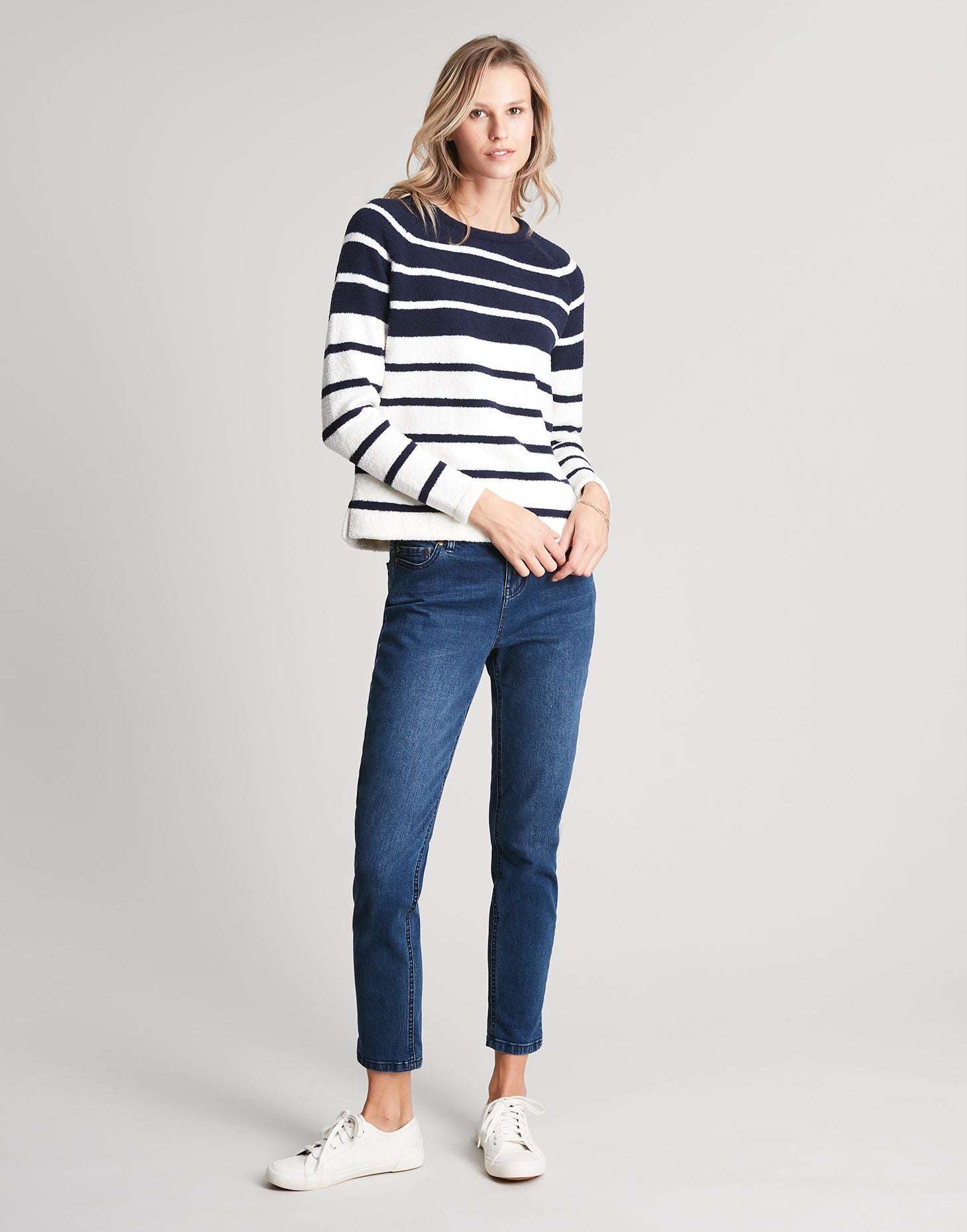 Seaport Chenille Raglan Jumper - Navy Cream Stripe