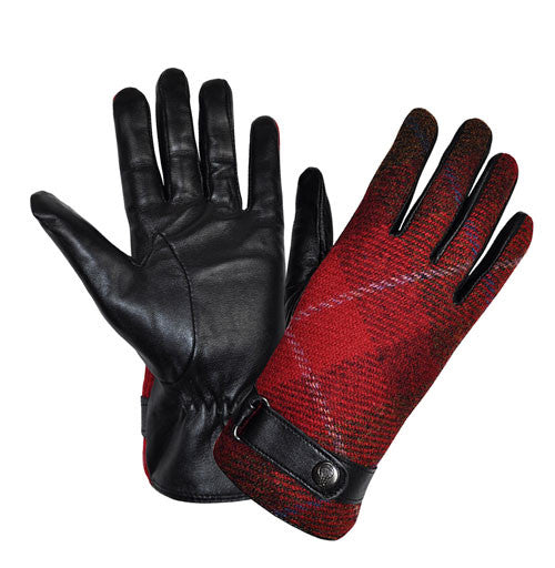 Failsworth ladies harris tweed and leather gloves red