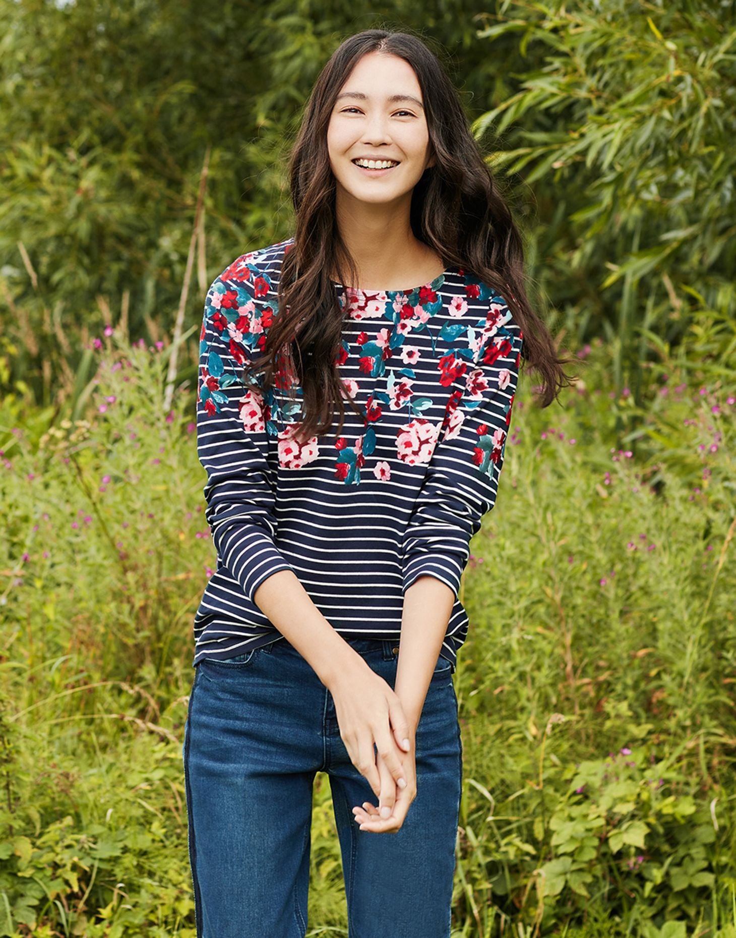 Harbour Long Sleeve Jersey Top - Navy Floral Stripe