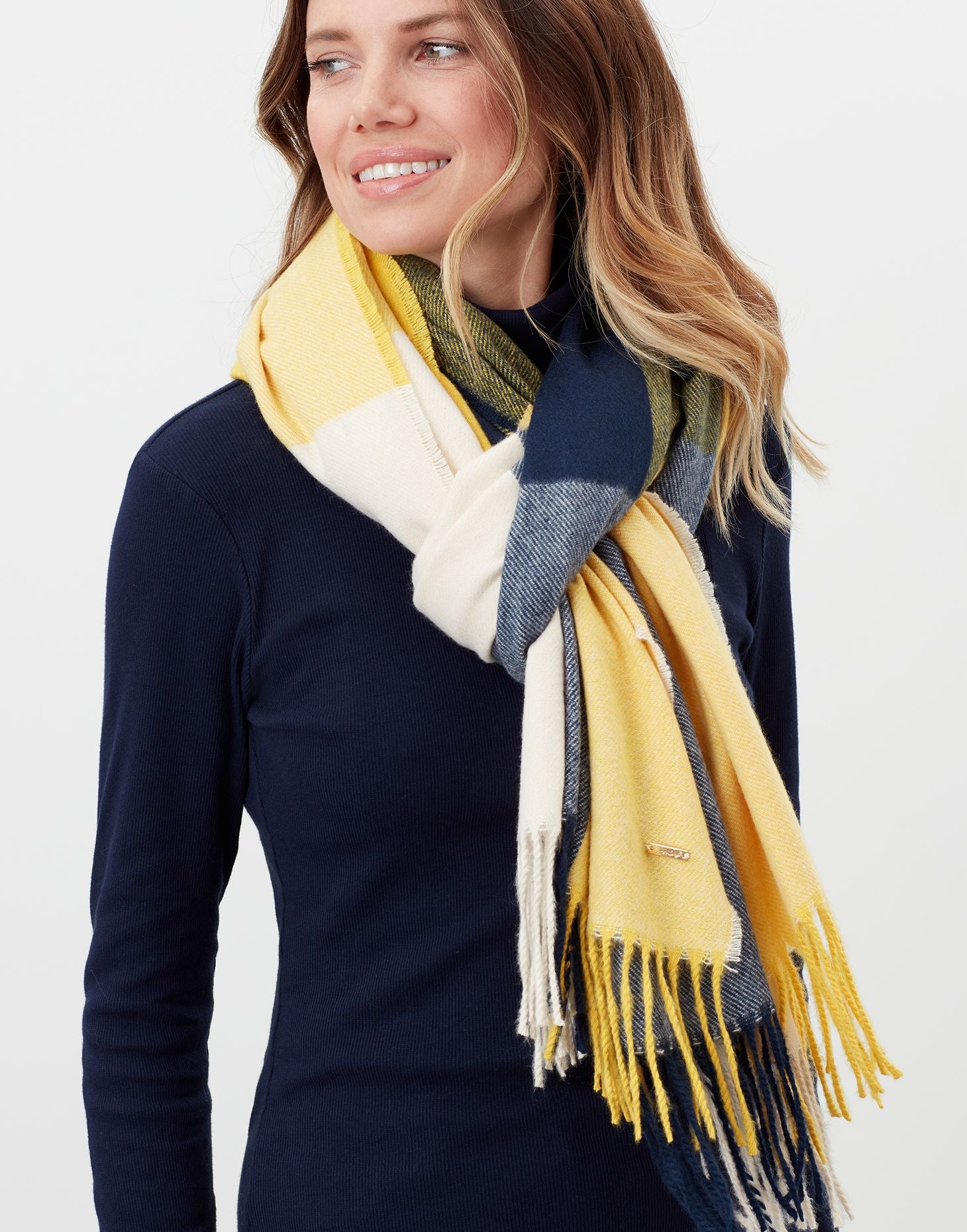 Farah Check Scarf In Blue Yellow Check