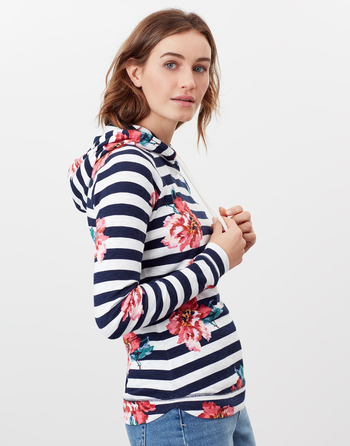 Marlston PrintCream Floral Hooded Sweatshirt