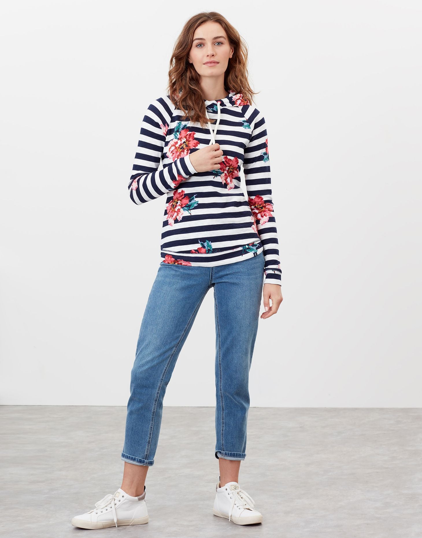 Marlston PrintCream Floral Hooded Sweatshirt