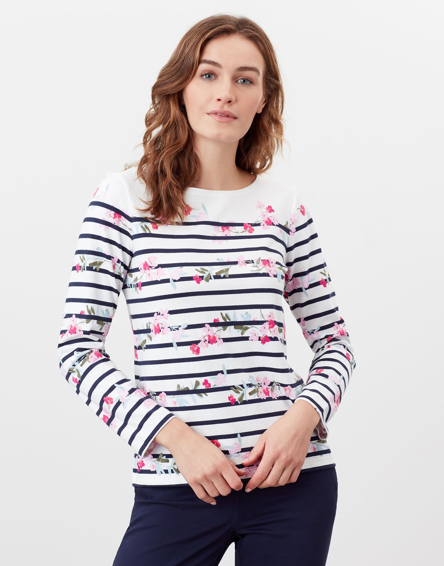 Harbour Print Long Sleeve Jersey Top - Cream Floral Stripe