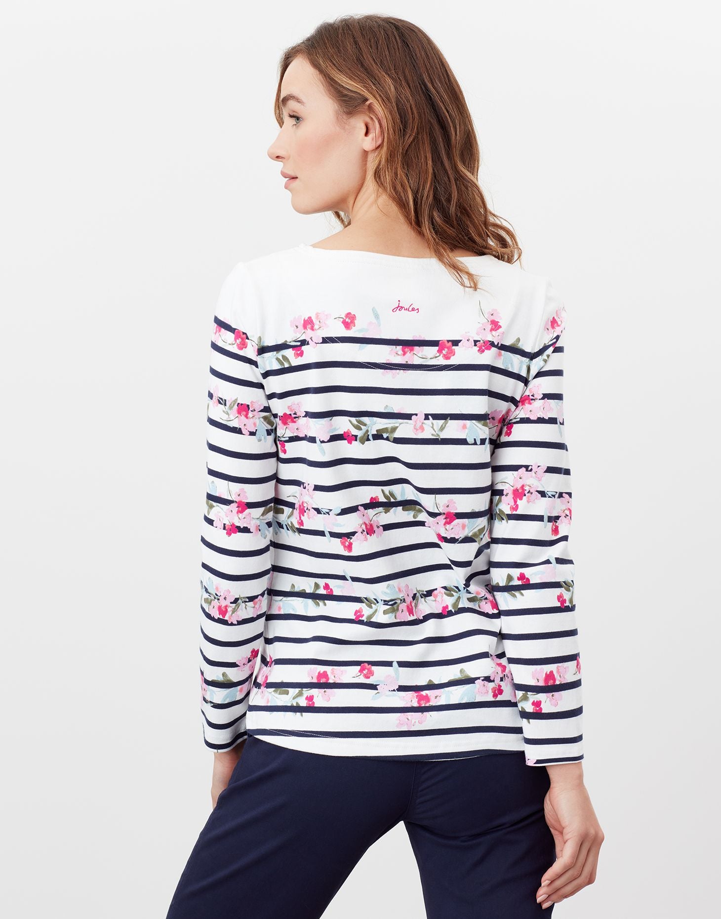 Harbour Print Long Sleeve Jersey Top - Cream Floral Stripe