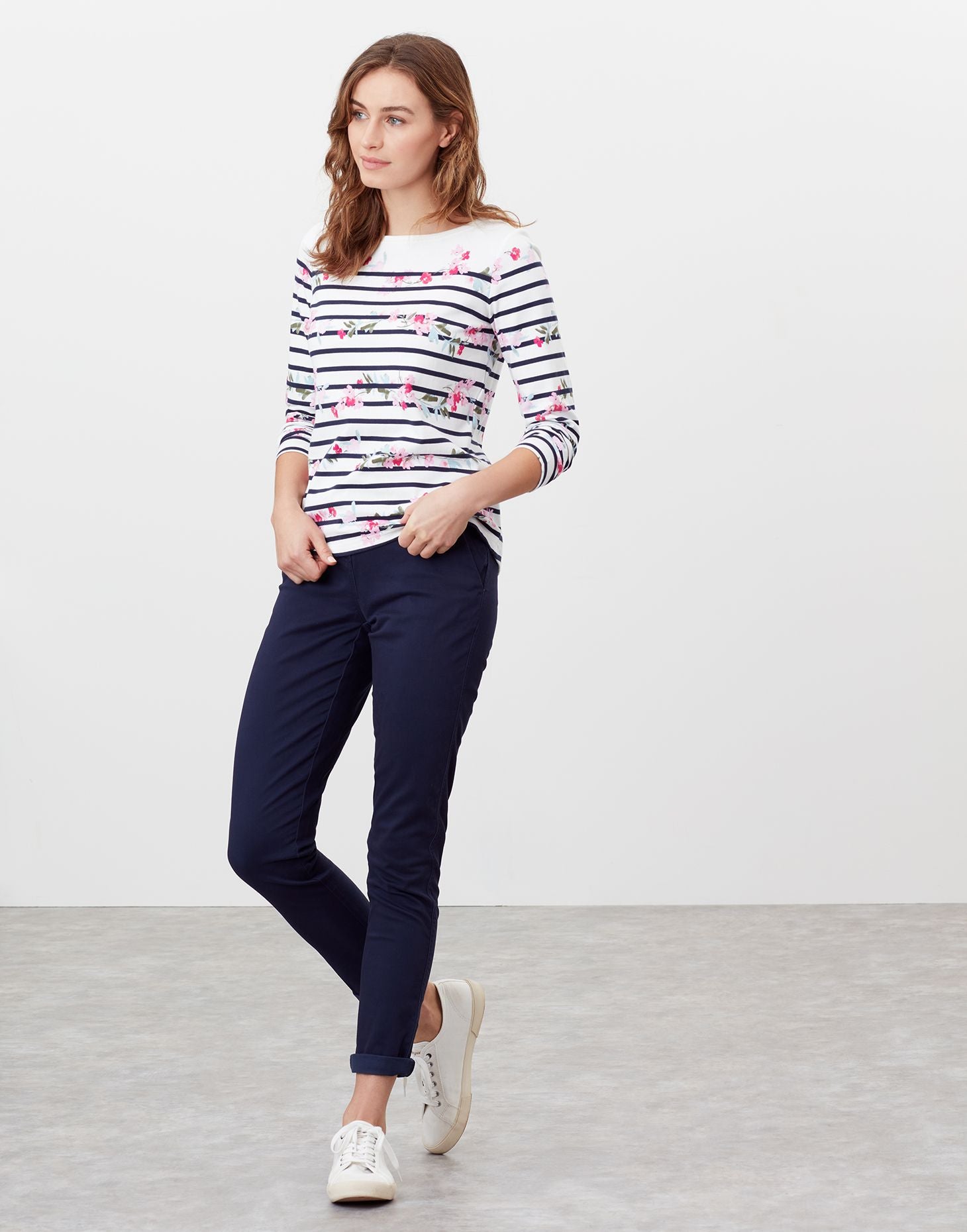 Harbour Print Long Sleeve Jersey Top - Cream Floral Stripe