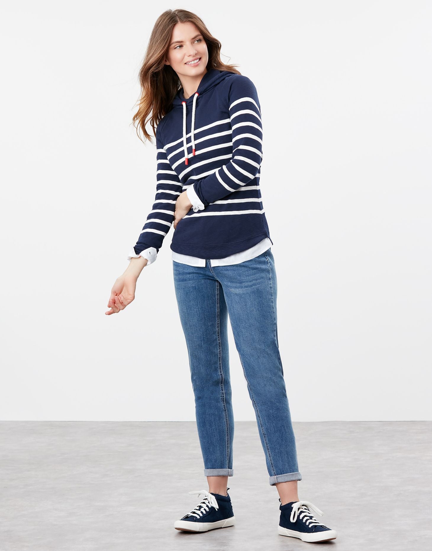 Marlston Stripe Hooded Sweatshirt in French Navy Cream Stripe