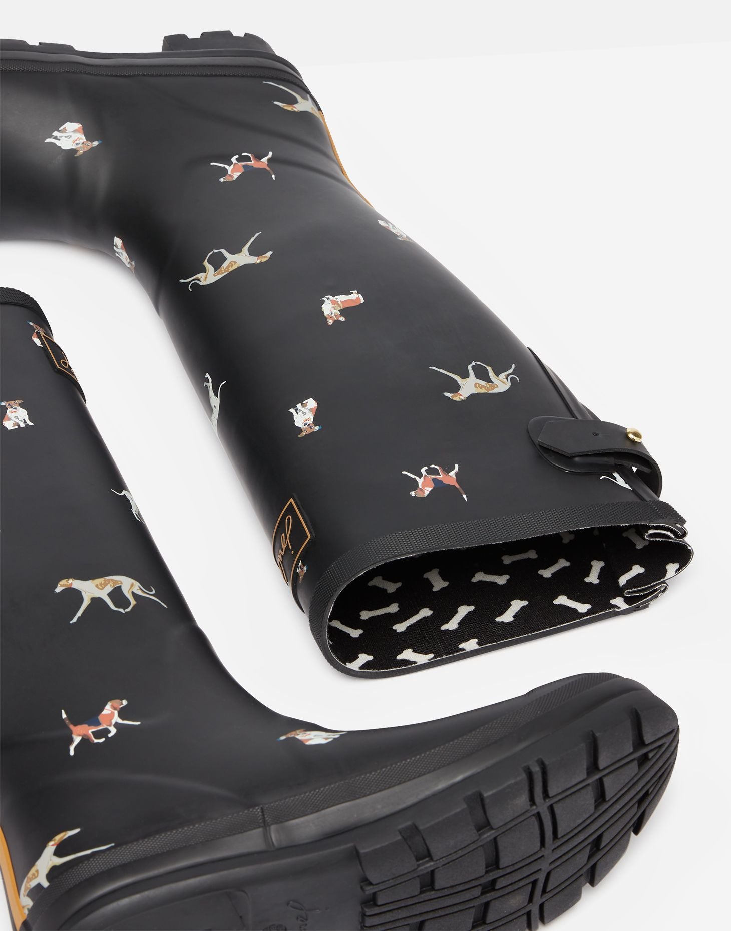 Women's Printed Wellies With Adjustable Back Gusset - Black Dogs