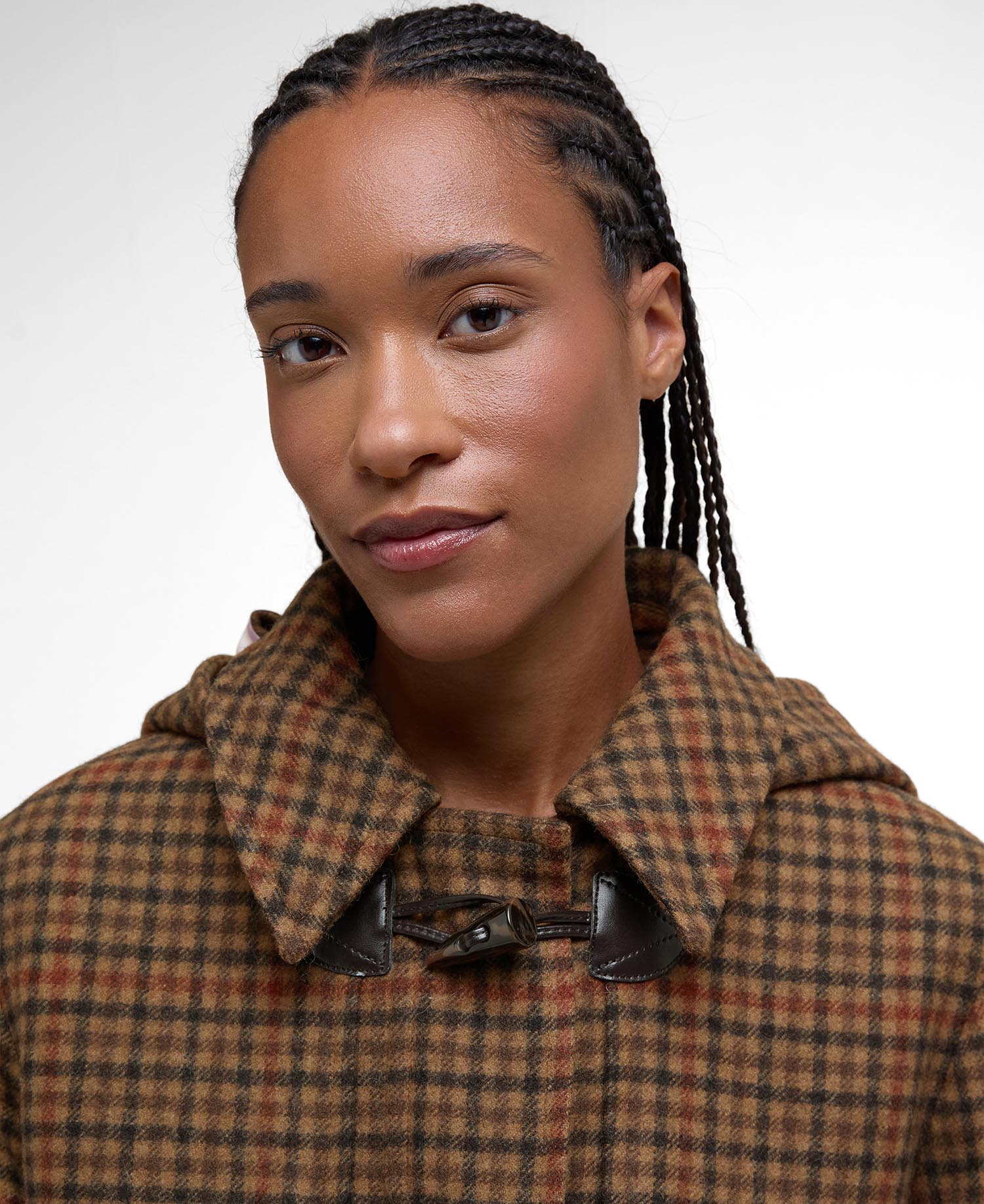Melody Check Wool Duffle Coat - Brown/Orange Check/Hessian Tartan
