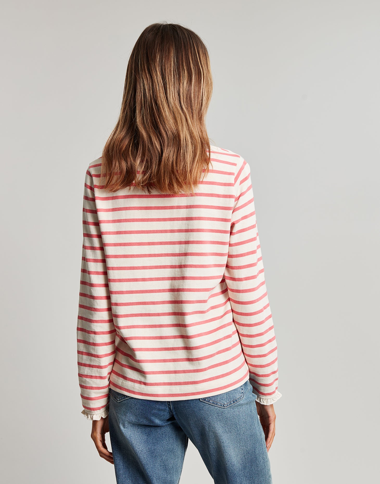Daisy Long Sleeve Top with Frill - Coral Stripe