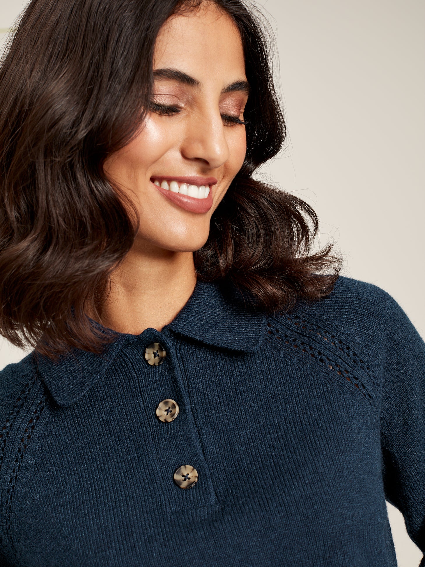 Mia Collared Pointelle Jumper - French Navy