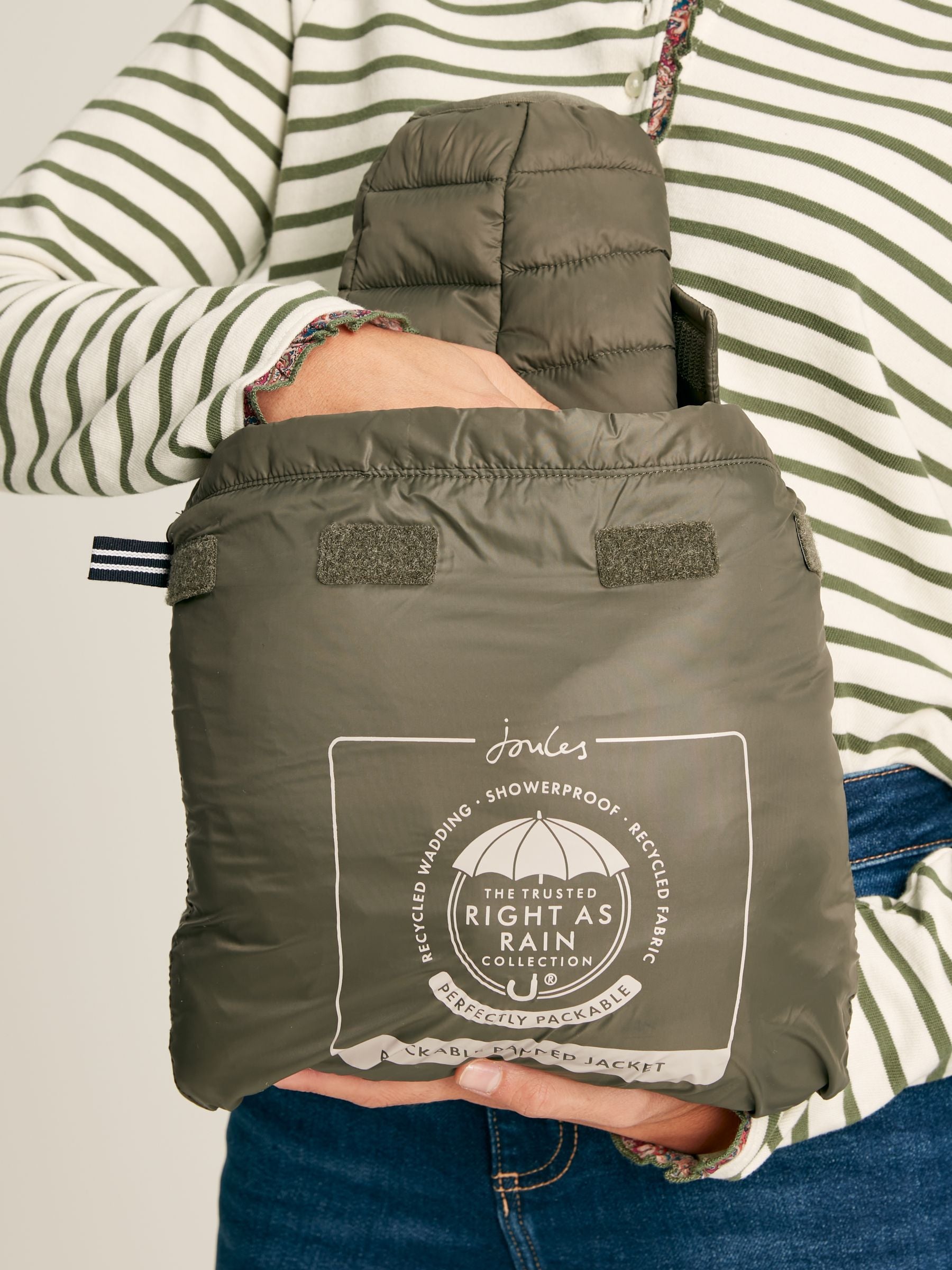Bramley Showerproof Long Packable Jacket - Khaki Green