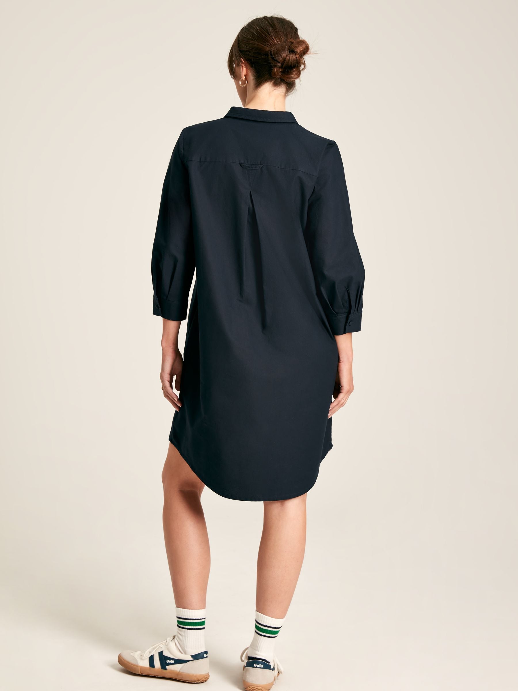 Marlowe Navy Shirt Dress with Nehru Collar