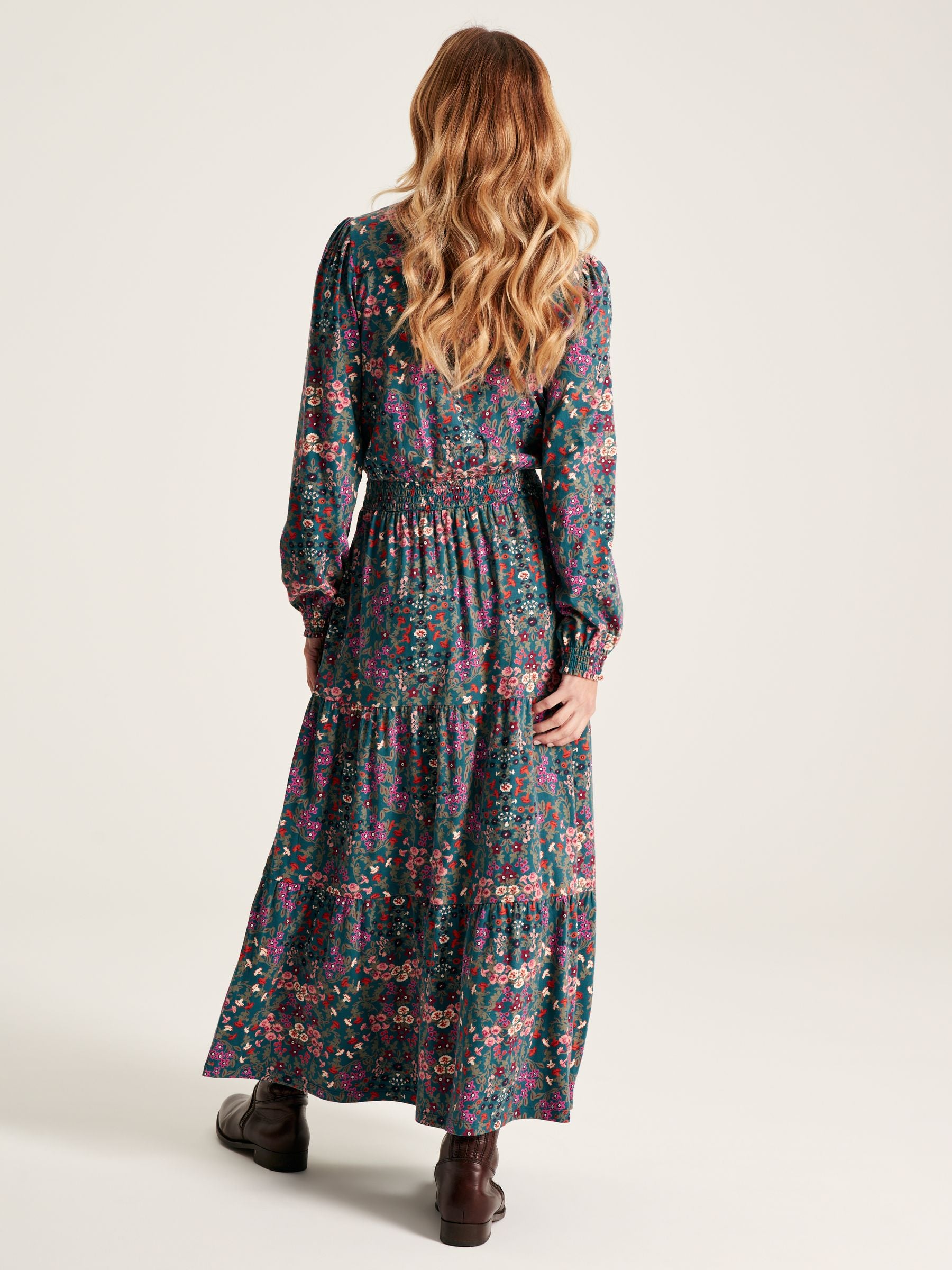 Elsa Frill Neck Dress Blue Floral Print