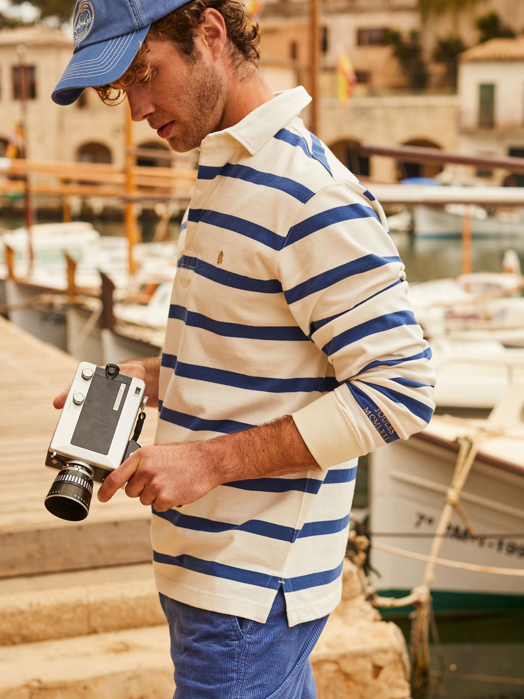 Onside Cream & Blue Striped Rugby Shirt
