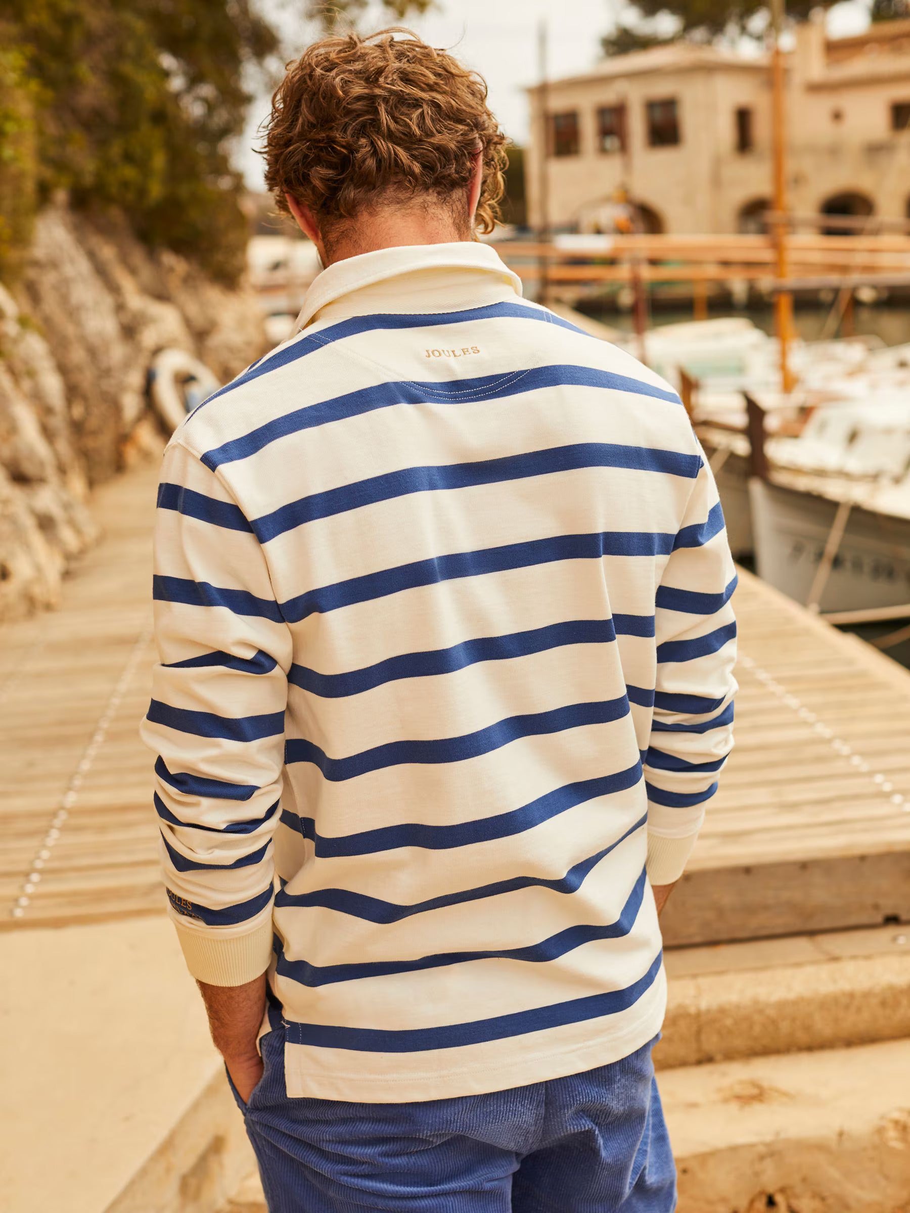 Onside Cream & Blue Striped Rugby Shirt