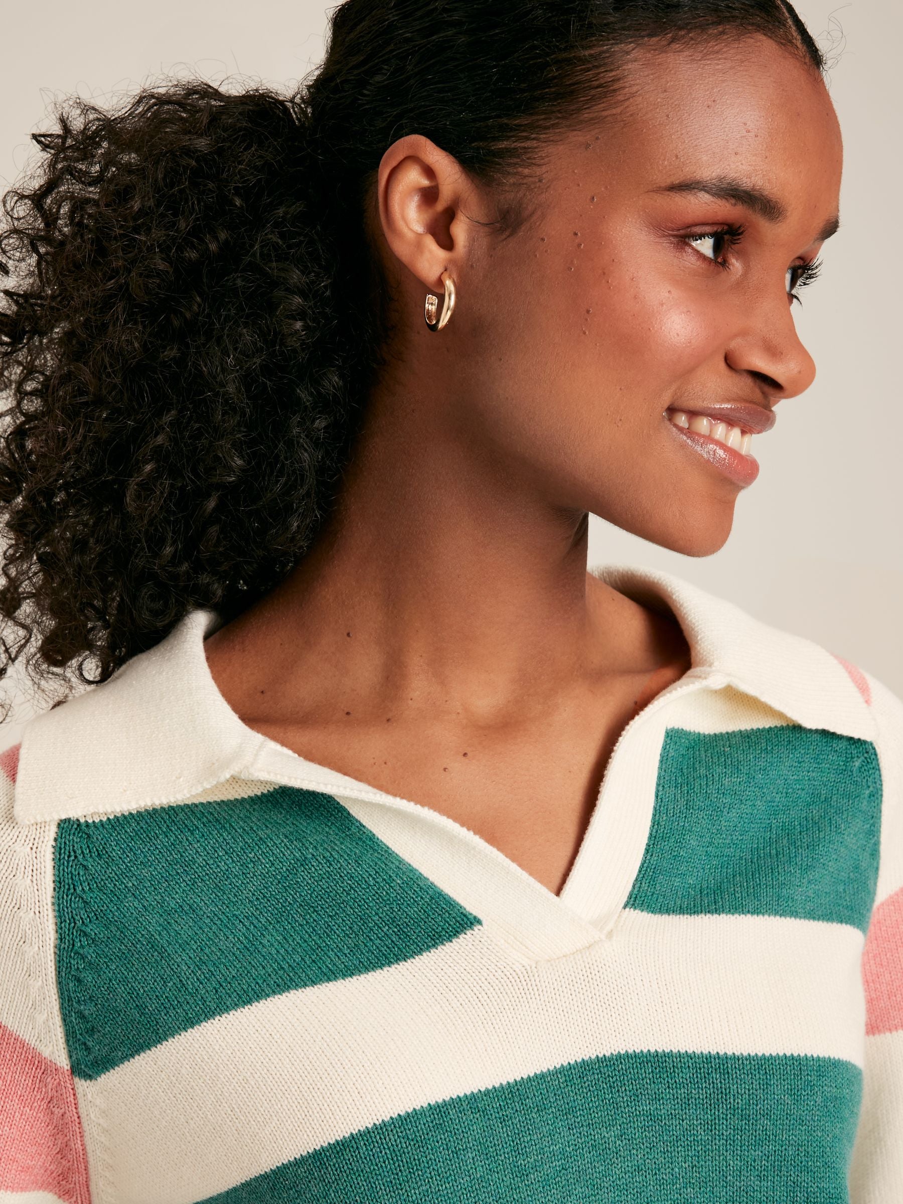 Marion Pink/Green Striped Jumper with Collar