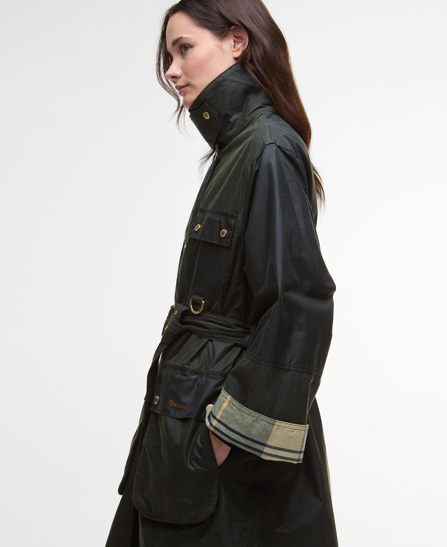 Milda Waxed Trench Coat - Fern/Sage/Ancient Tartan