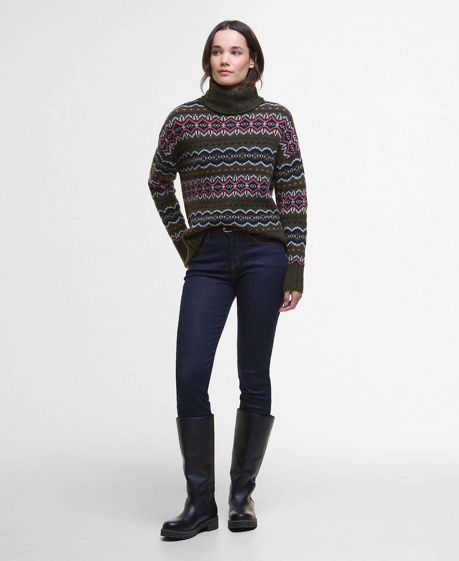 Helen Fair isle Roll-Neck Jumper - Olive Multi