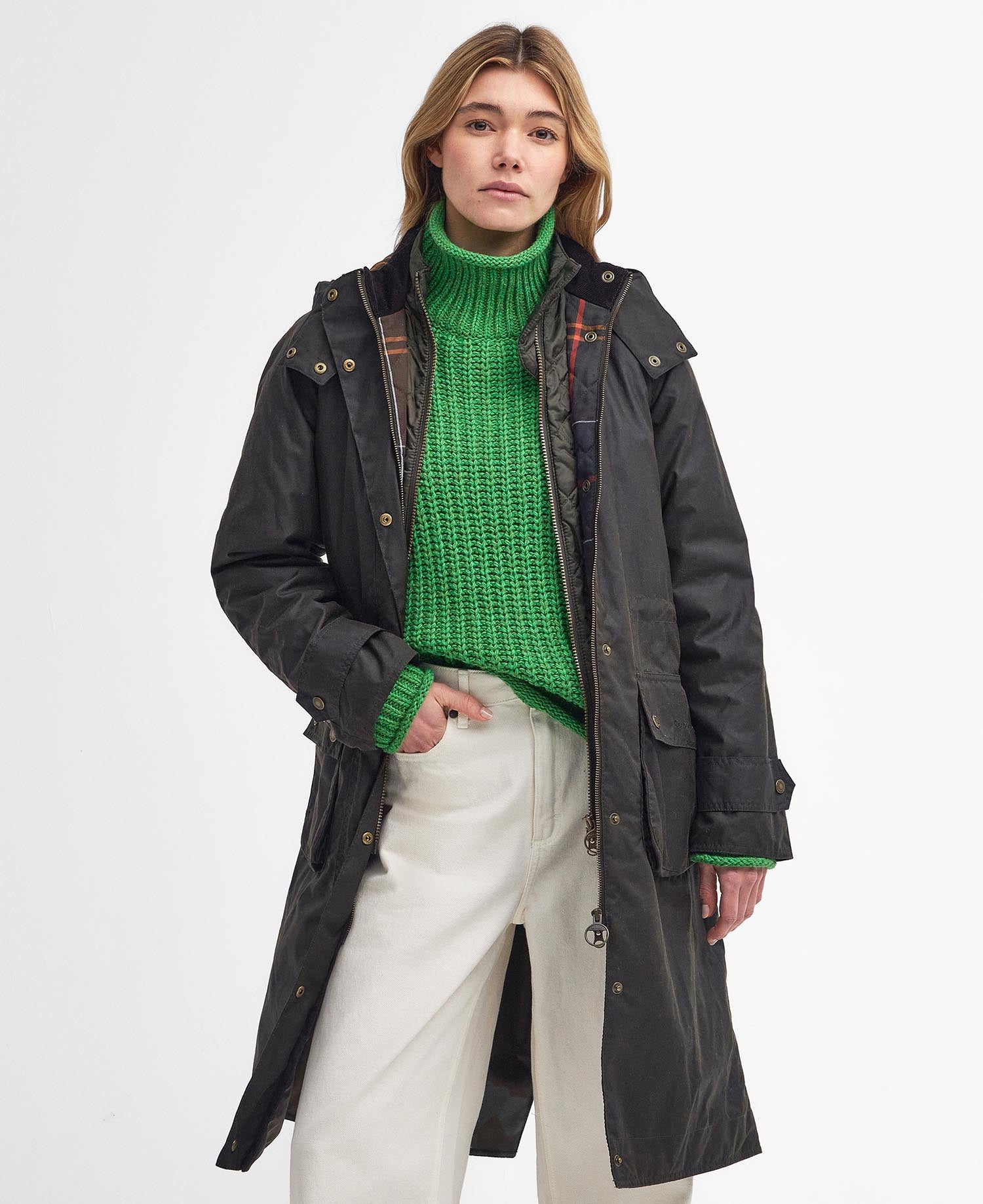 Long Cannich Waxed Jacket - Olive/Classic