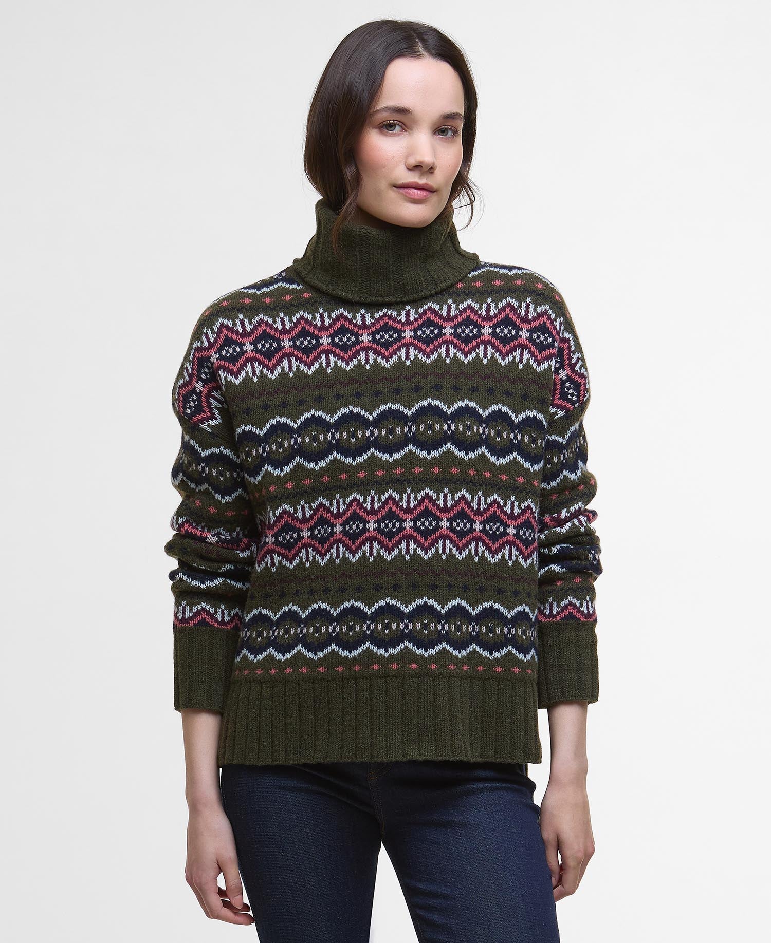 Helen Fair isle Roll-Neck Jumper - Olive Multi
