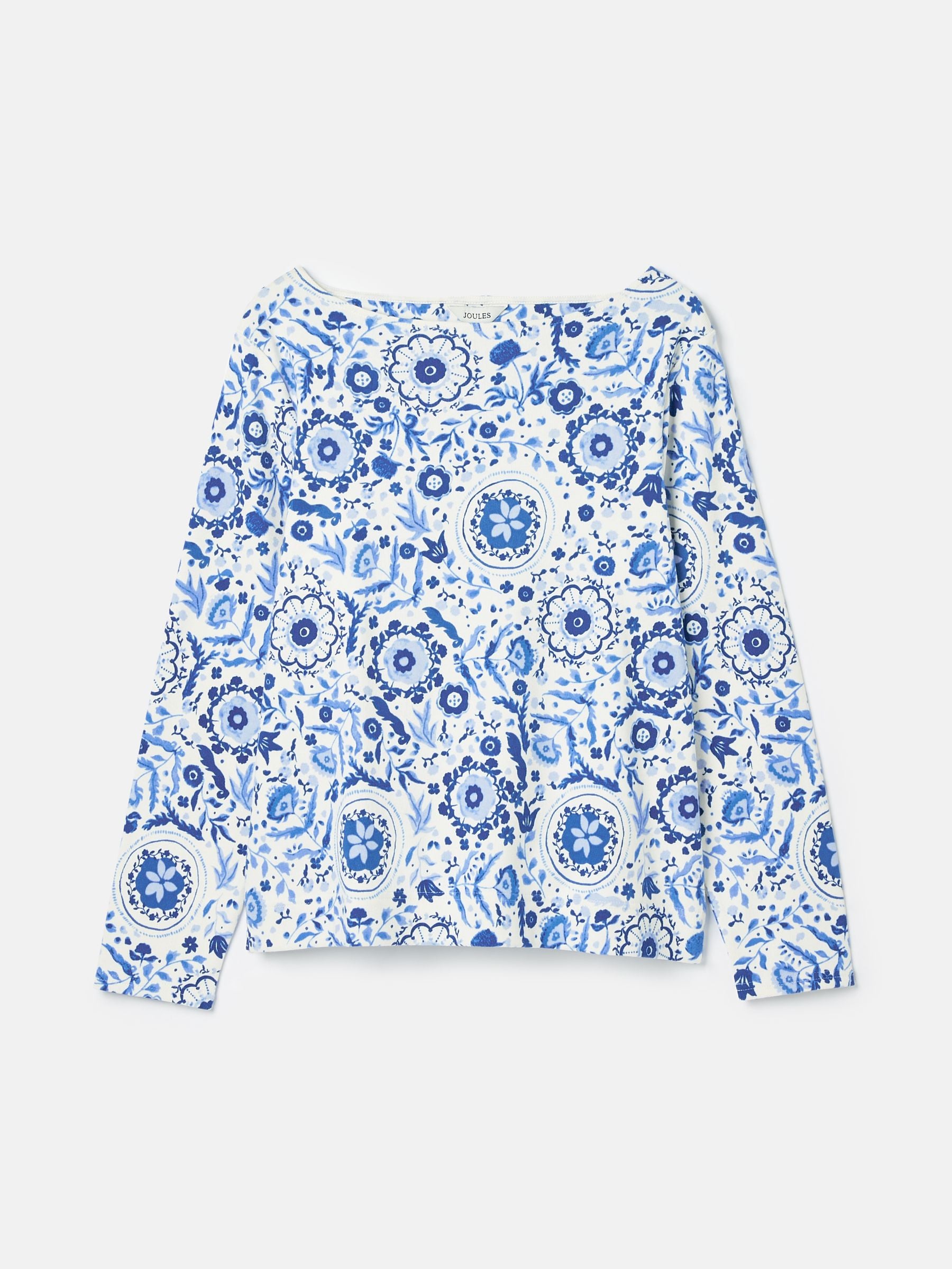 New Harbour Blue Floral Boat Neck Breton Top