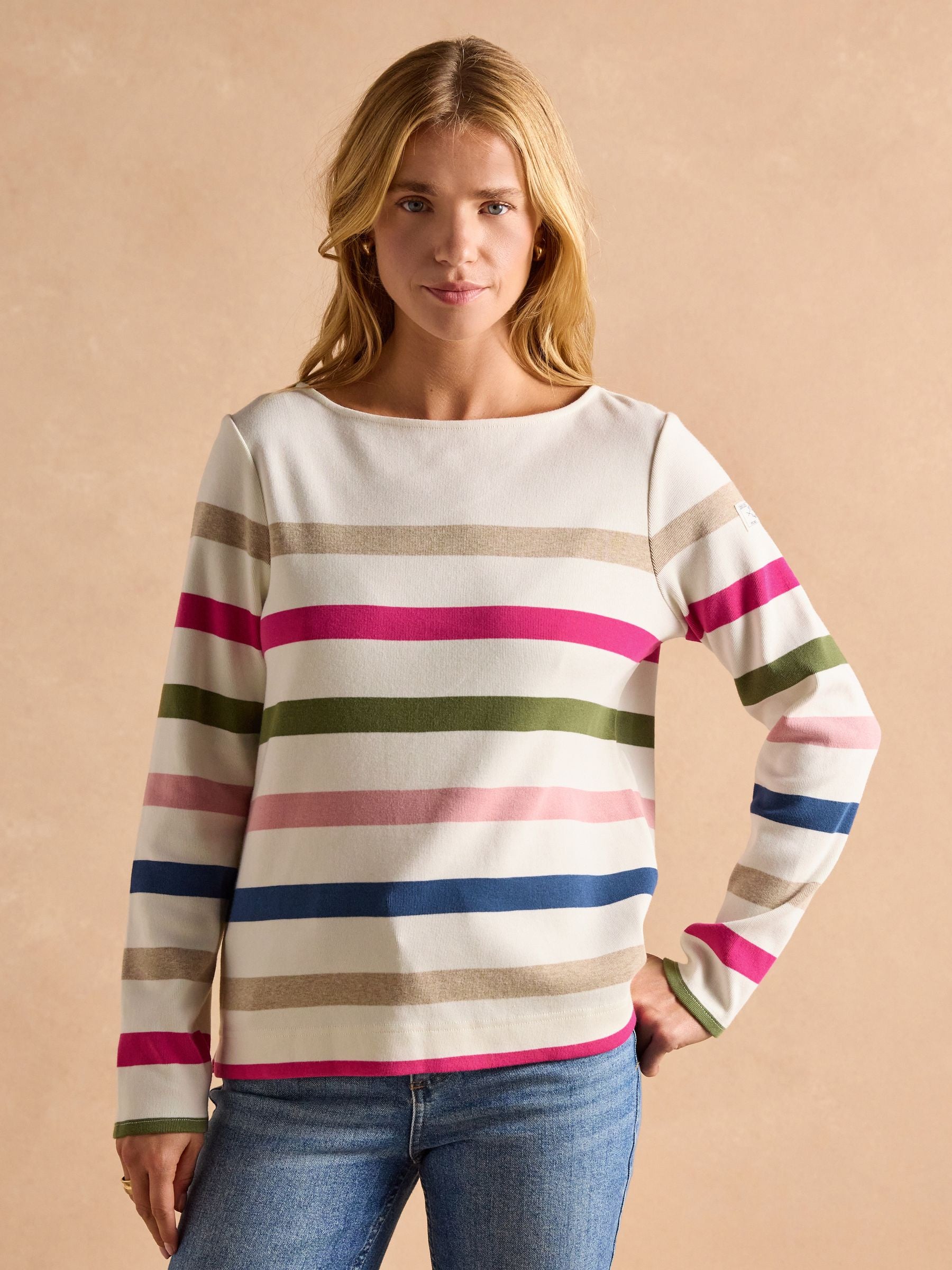Harbour Cream Multi Boat Neck 100% Cotton Breton Top