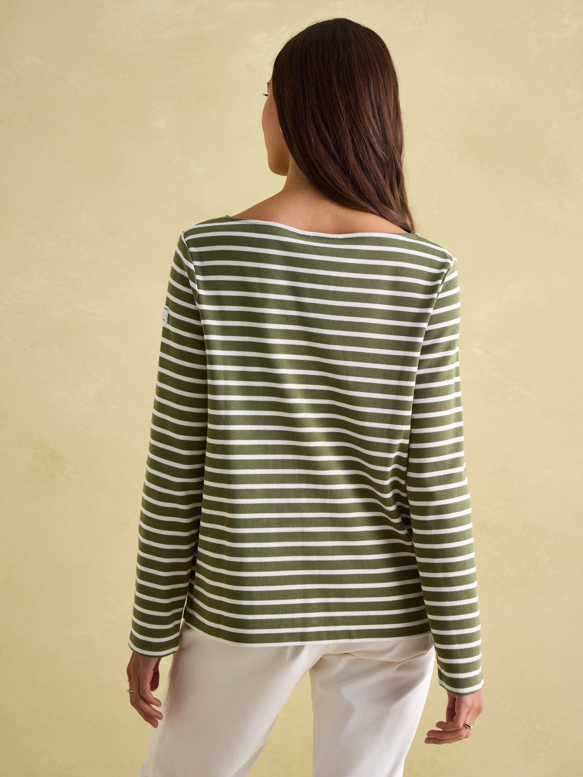 New Harbour Green stripe Boat Neck Breton Top