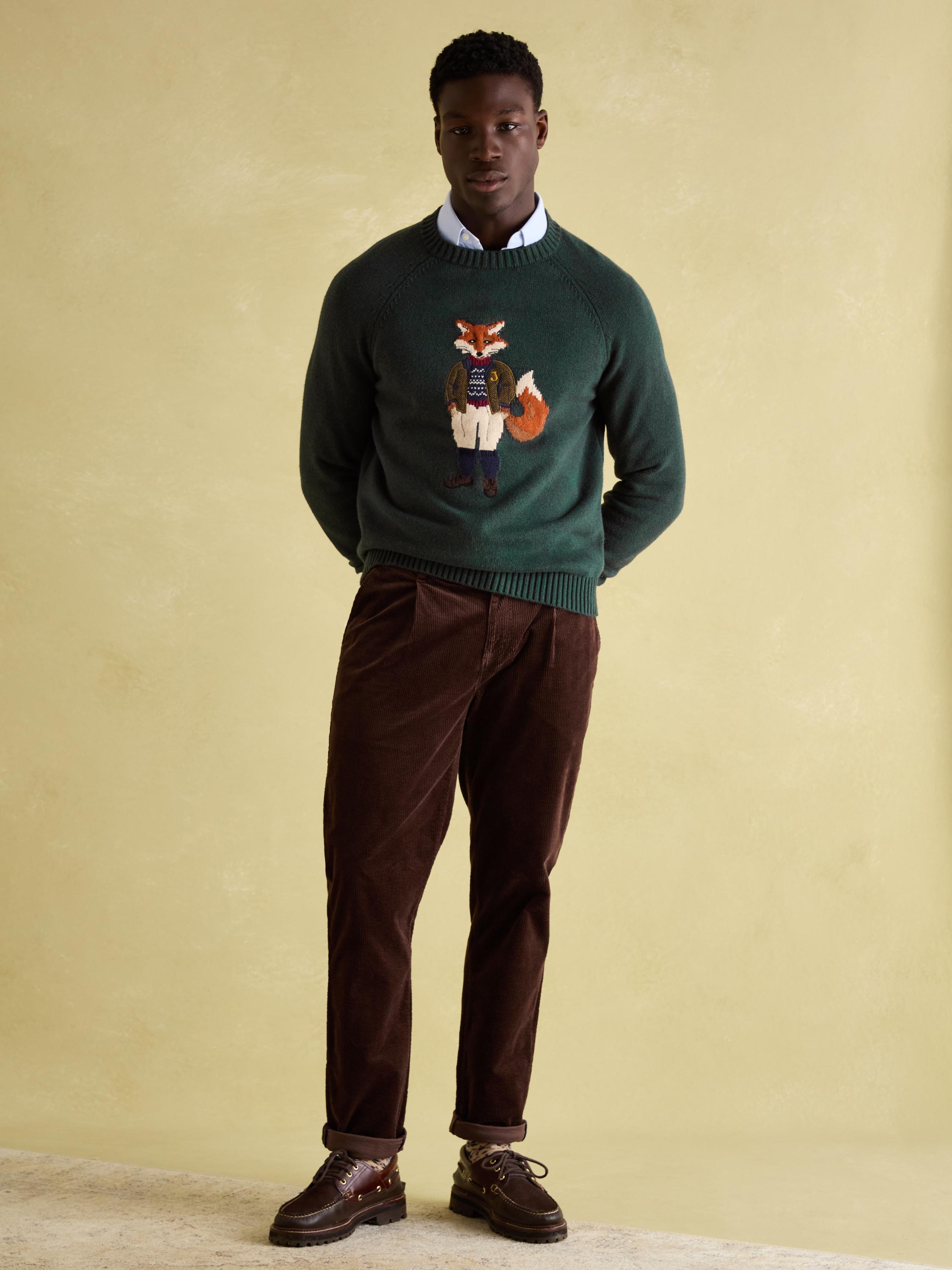 Fenton Fox Green Intarsia Crew Knit Jumper
