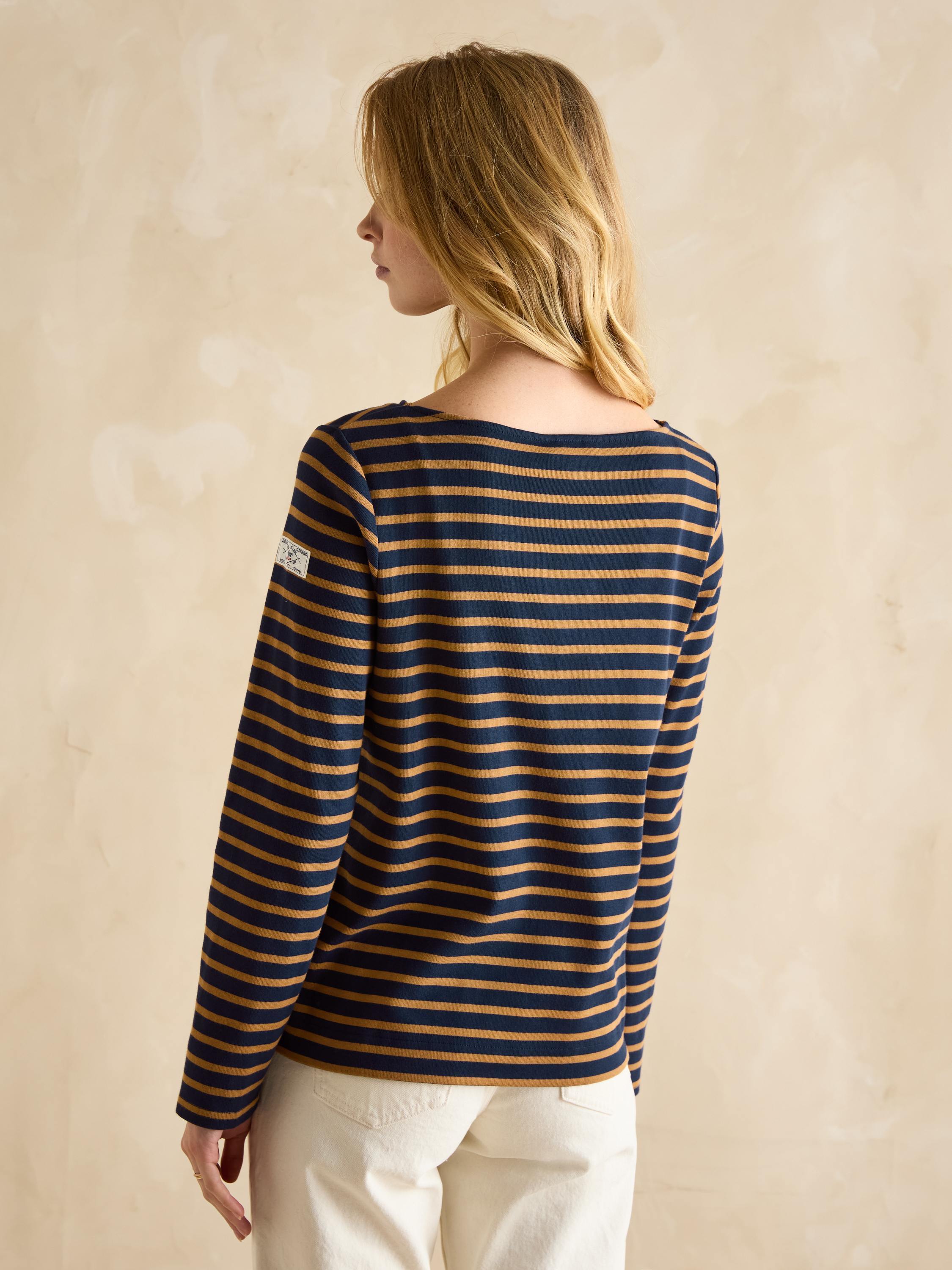 Harbour Navy/Tan Boat Neck Breton Top