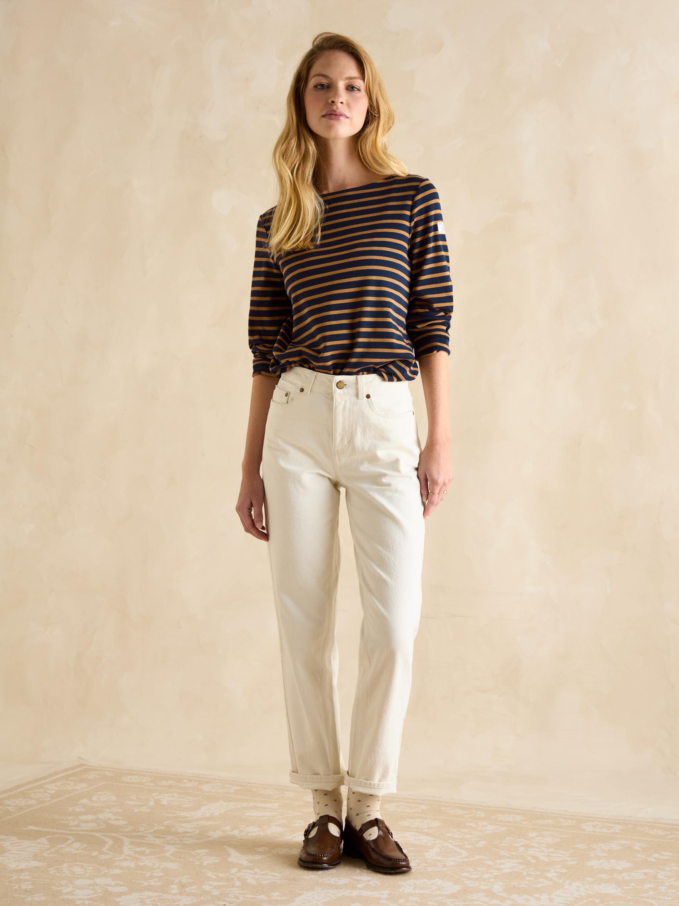 Harbour Navy/Tan Boat Neck Breton Top