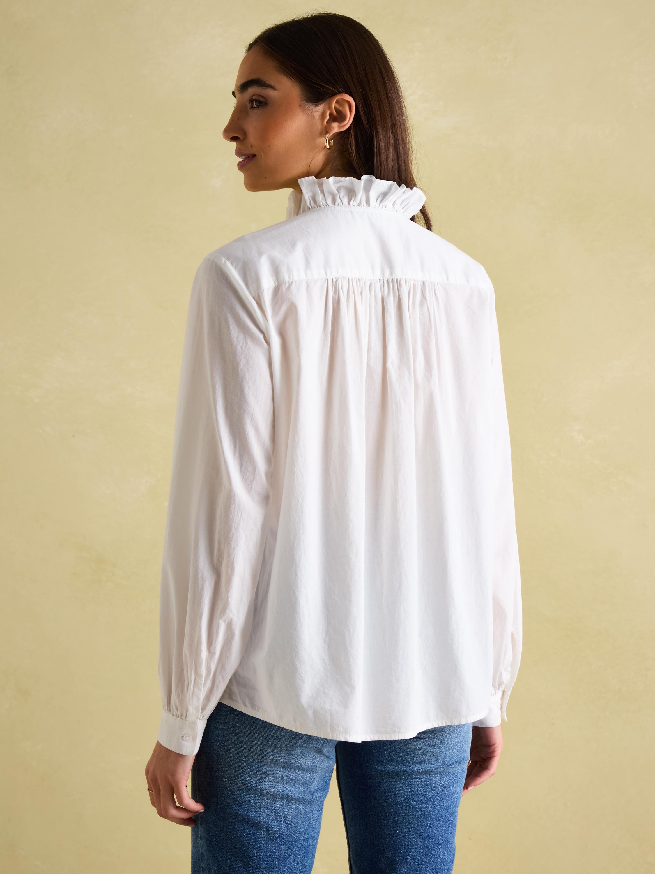 Melanie White Cotton Ruffle Blouse