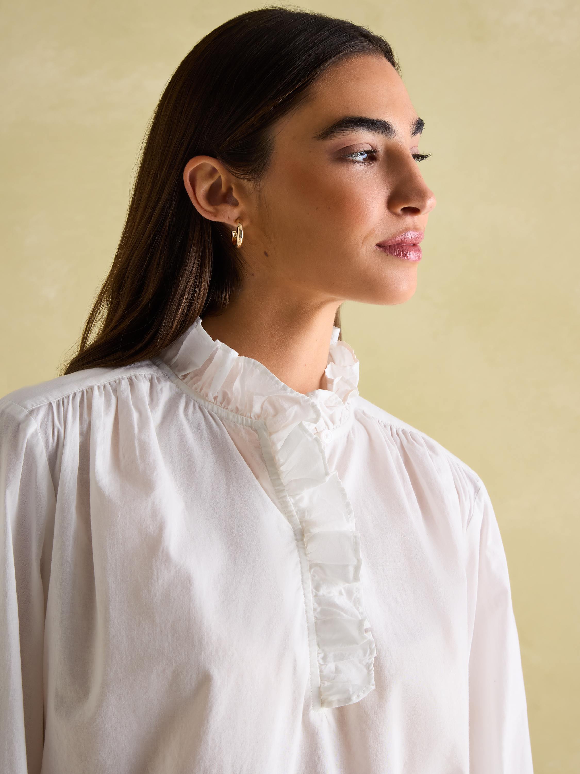 Melanie White Cotton Ruffle Blouse