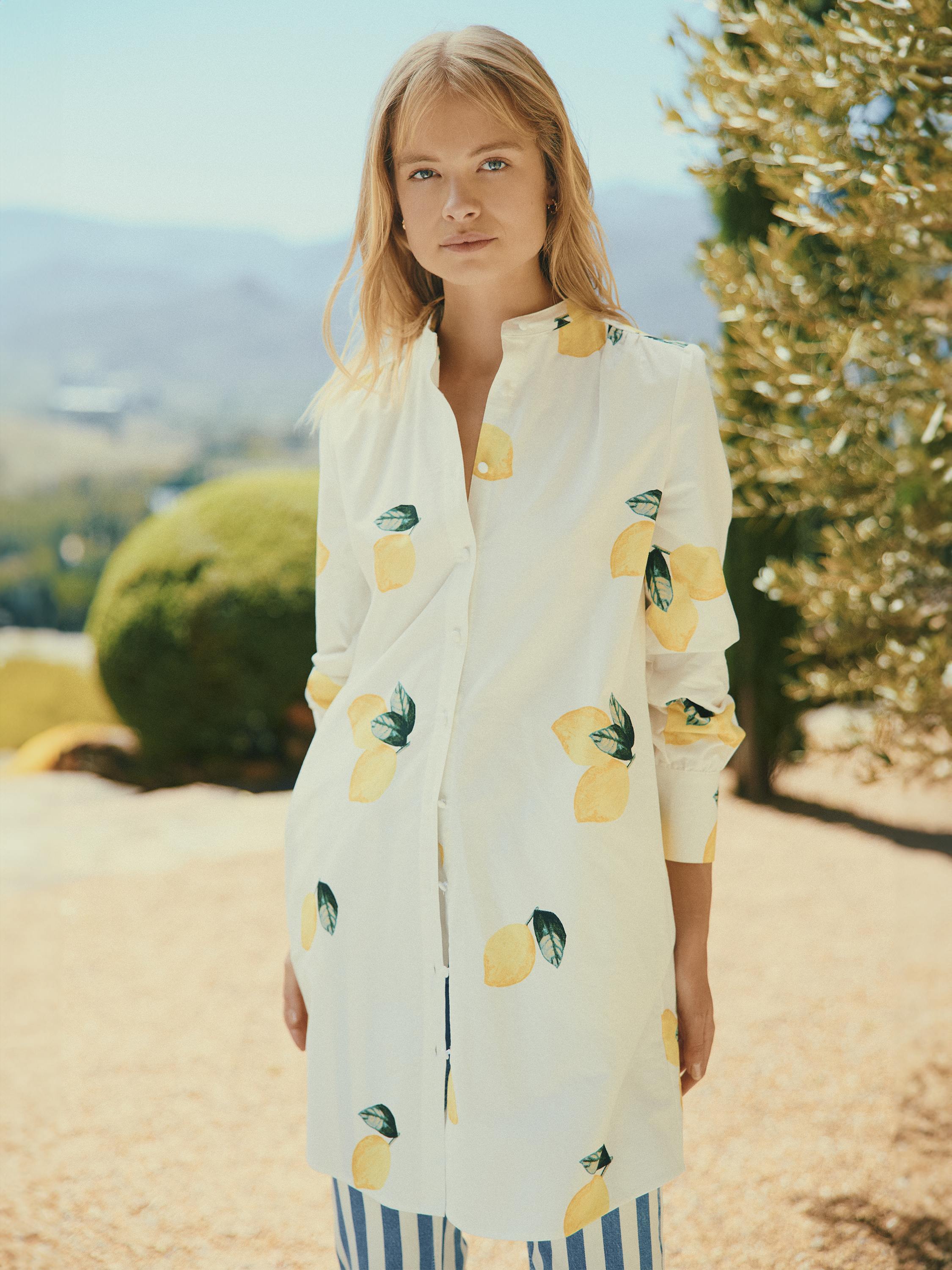 Phoebe Lemon Print Cotton Shirt Dress