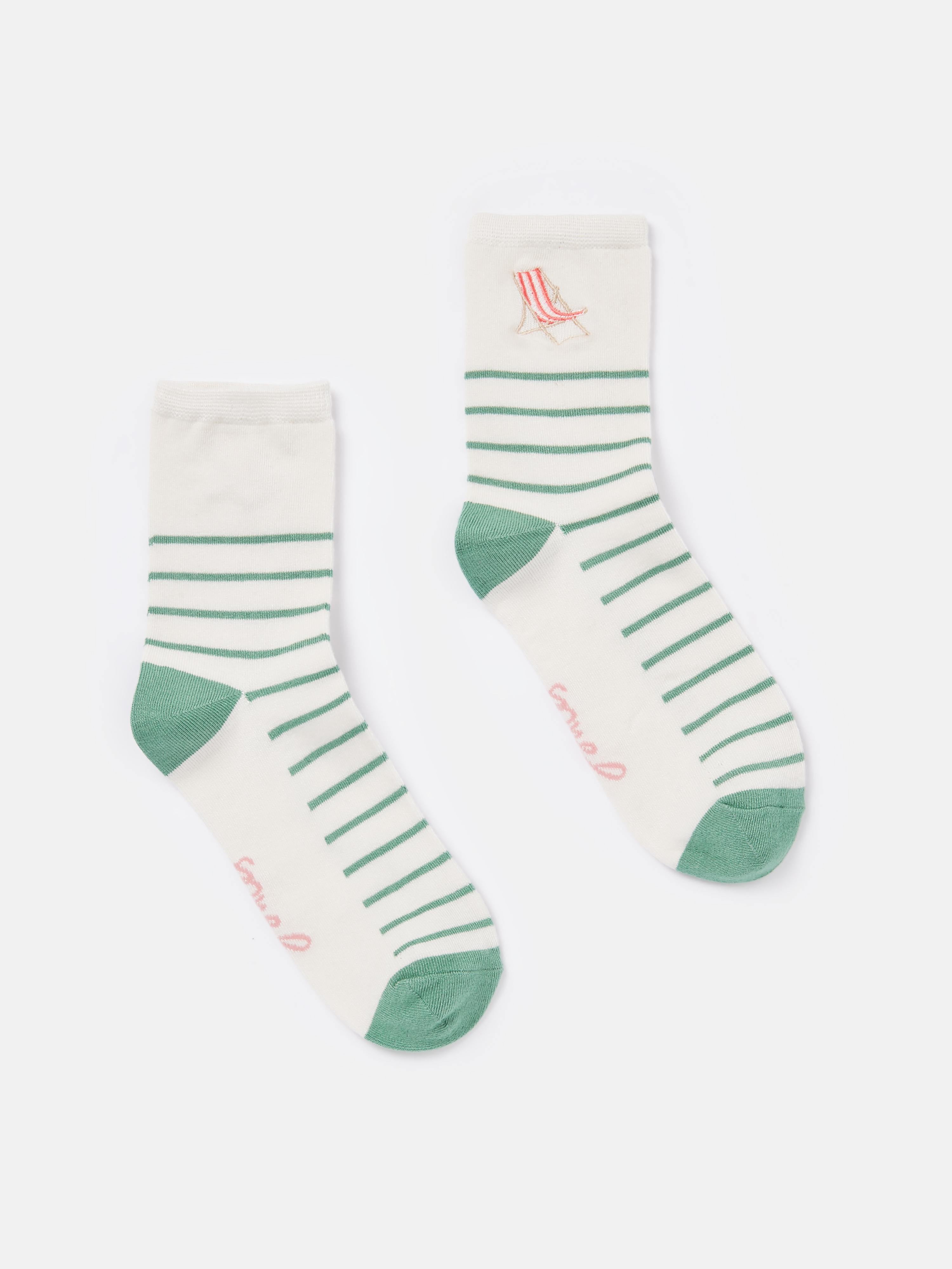 Embroidered Green/White Ankle Socks