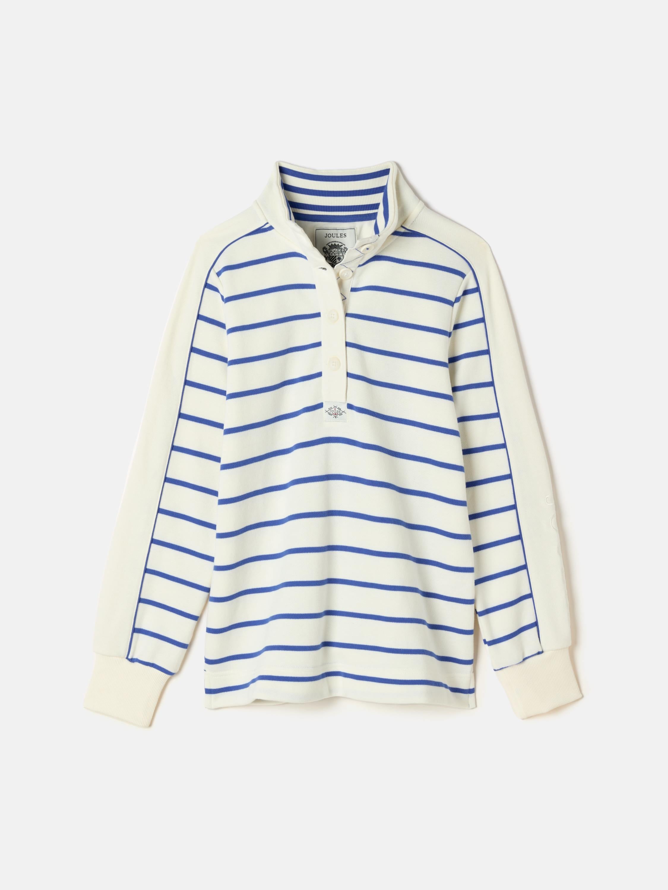 Southwold Cream/Blue Button Down Striped Sweatshirt