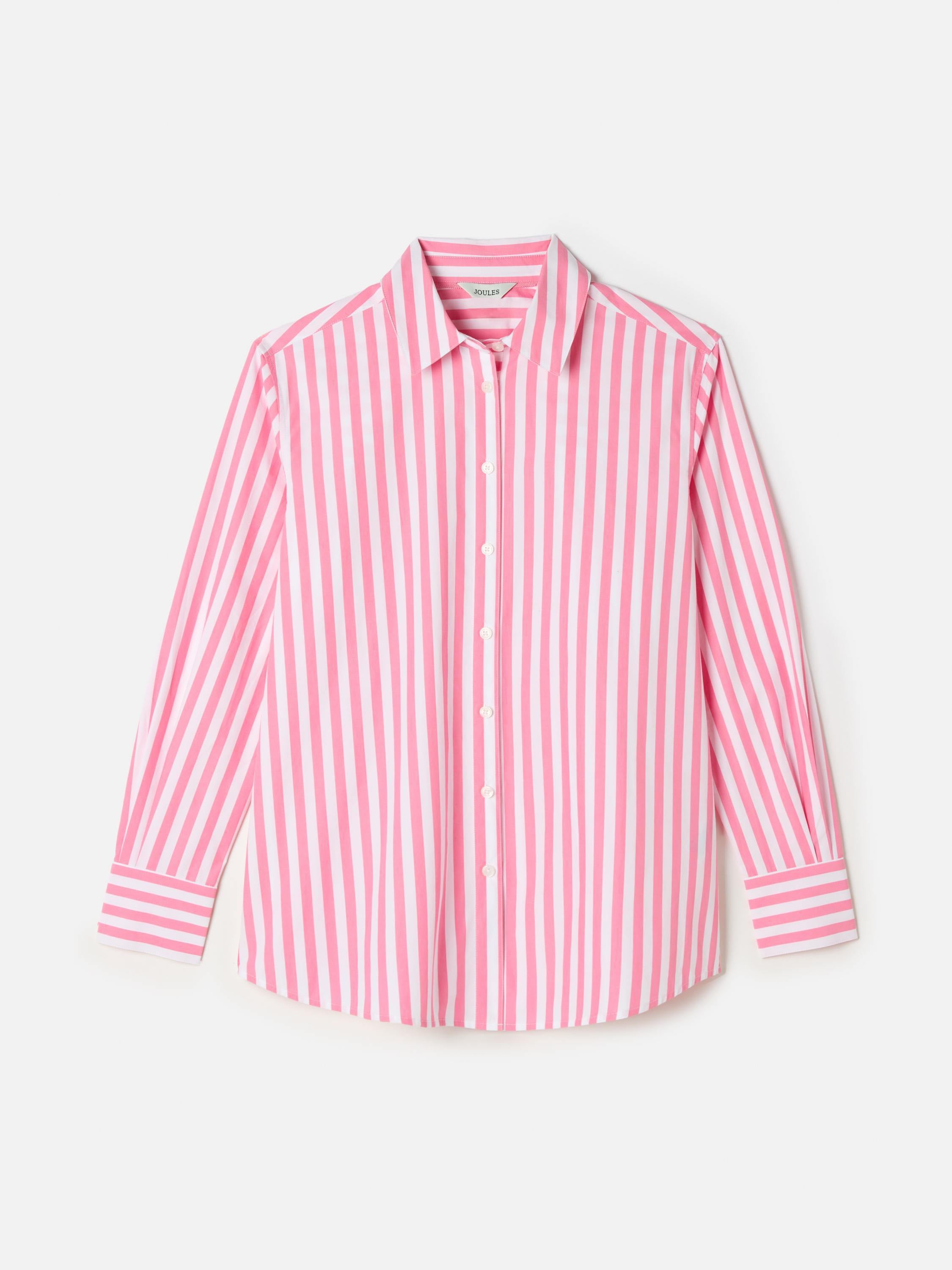 Amilla Pink & White Stripe Longline Relaxed Fit Shirt