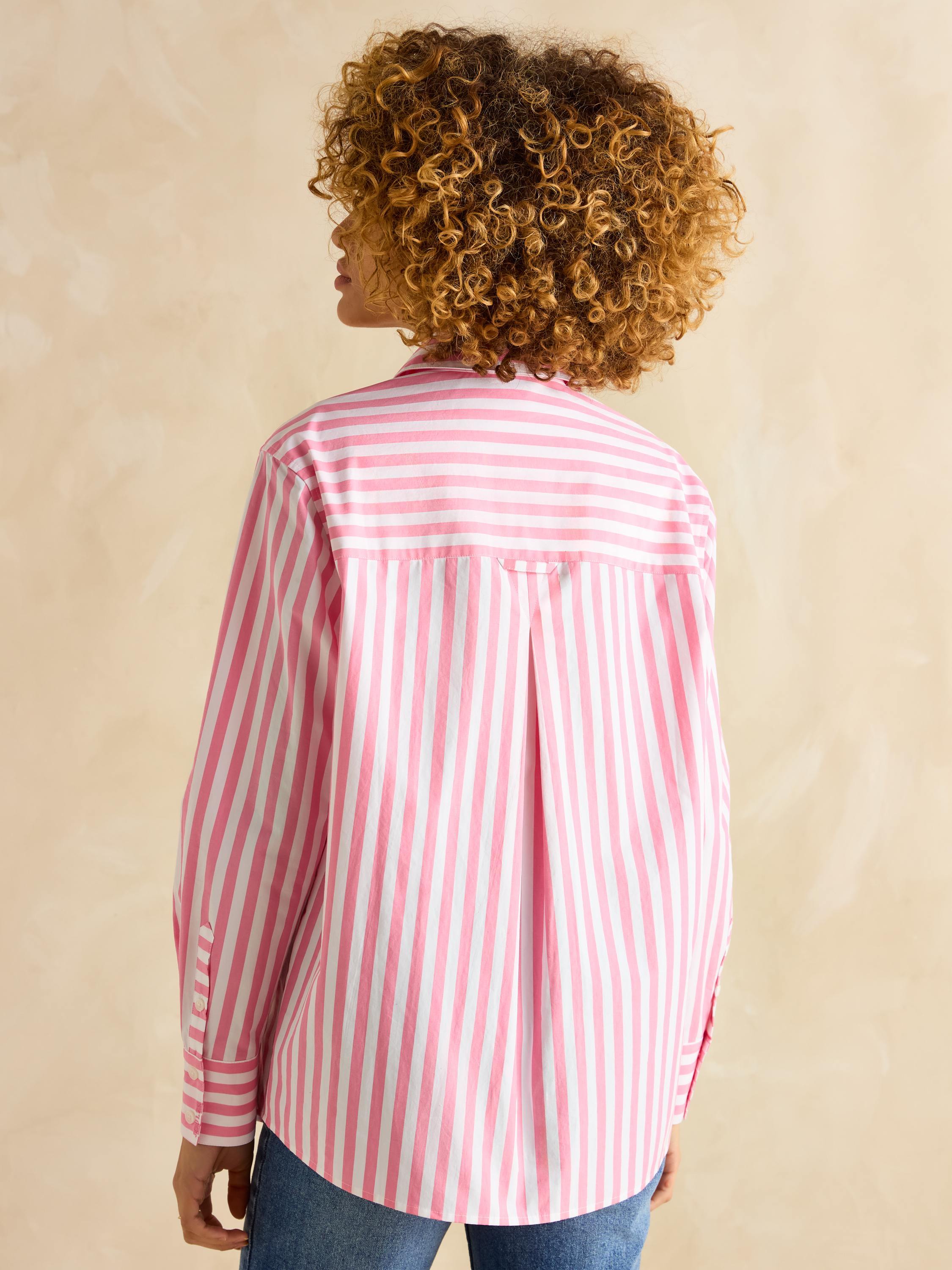 Amilla Pink & White Stripe Longline Relaxed Fit Shirt