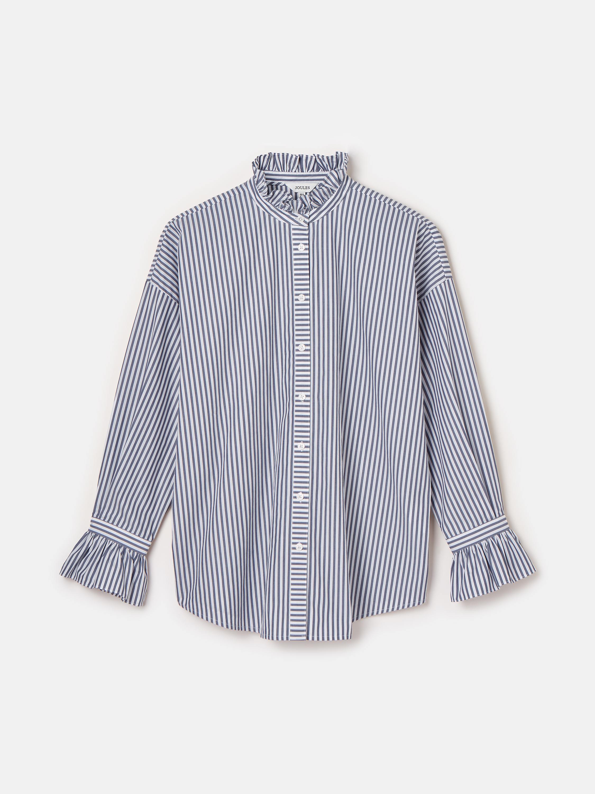 Mae Navy/White Relaxed Fit Frill Neck Shirt