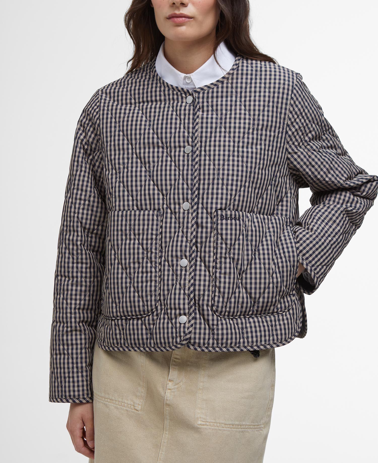 Check Monroe Quilted Jacket - Navy/Sand Gingham