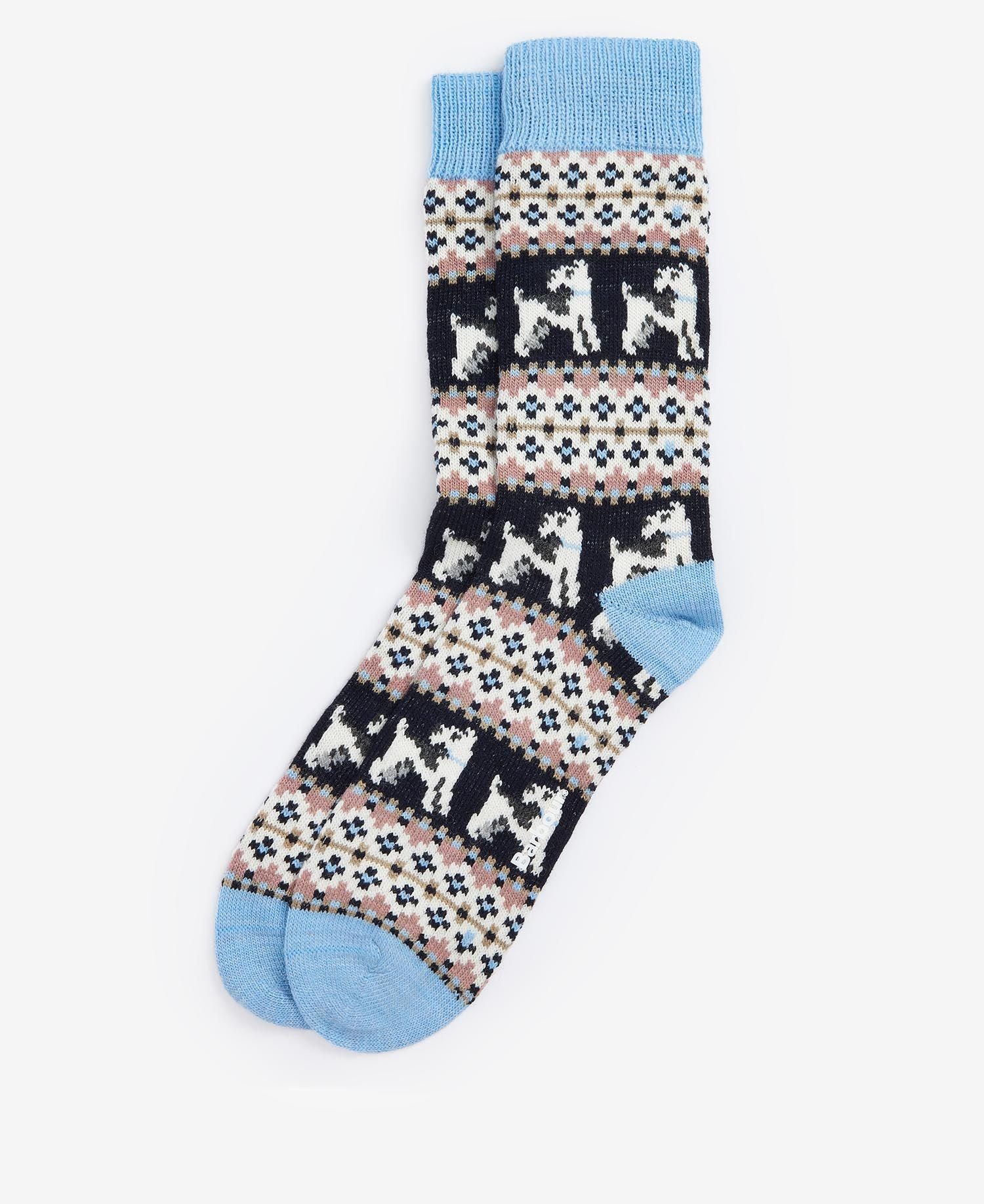 Terrier Fair Isle Sock - Navy/Pink