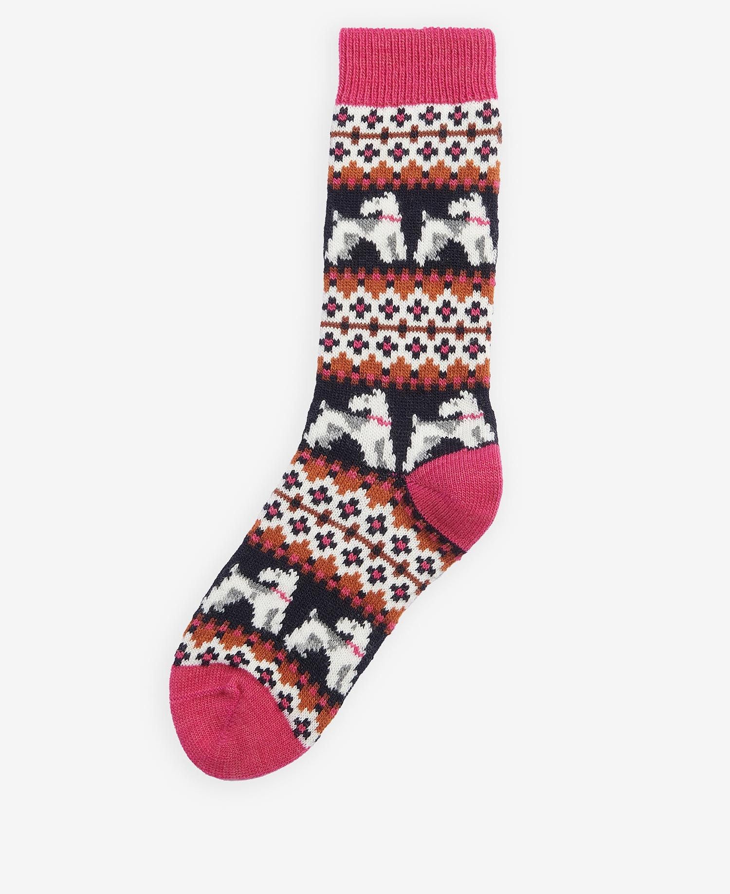Terrier Fair Isle Sock - Navy/Pink Dahlia