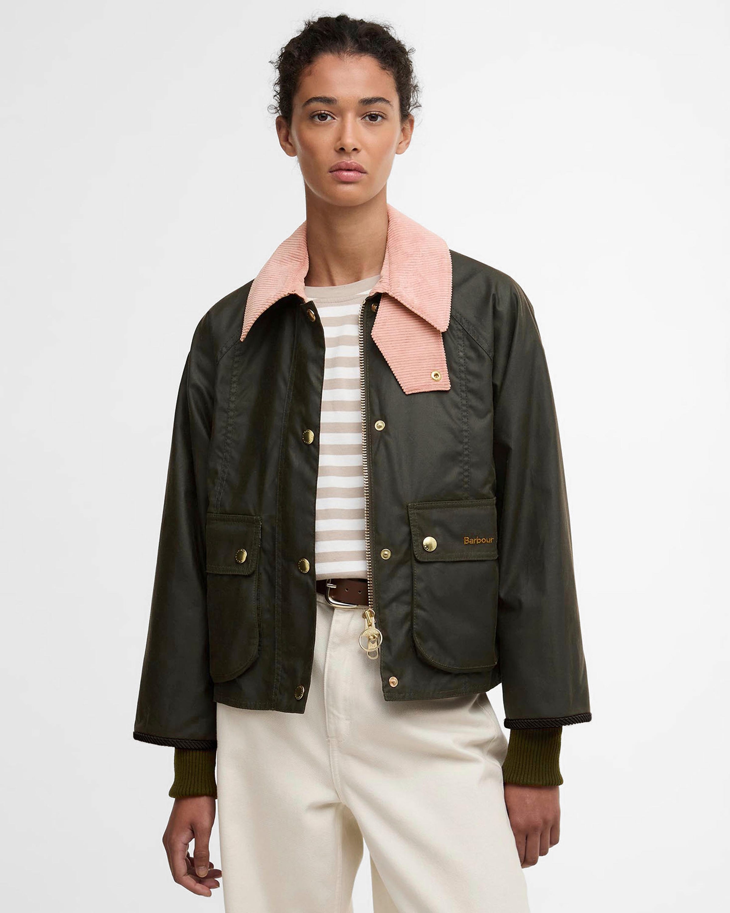 Cropped Beadnell Waxed Jacket - Archive Olive/Ancient/Gardenia