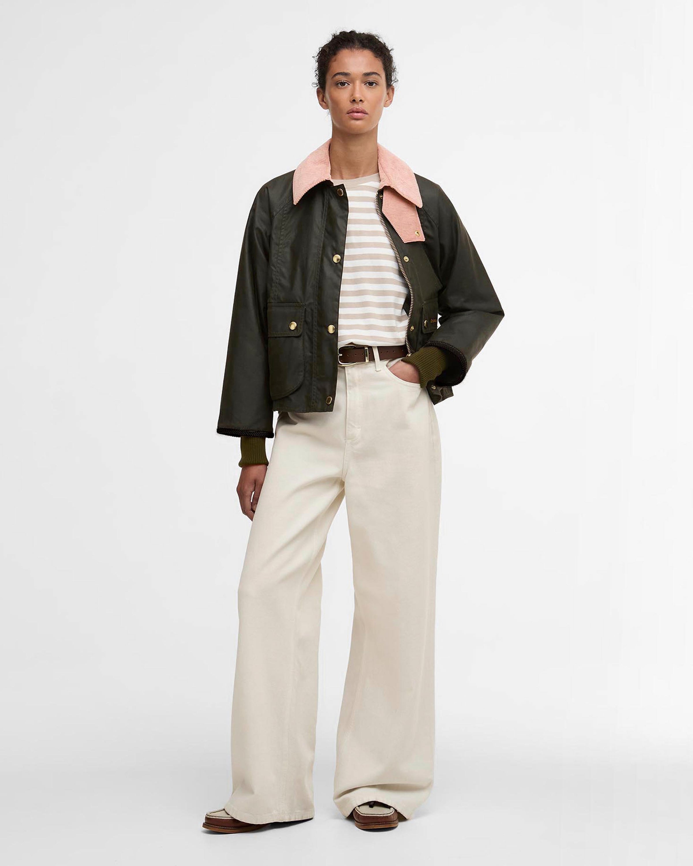 Cropped Beadnell Waxed Jacket - Archive Olive/Ancient/Gardenia