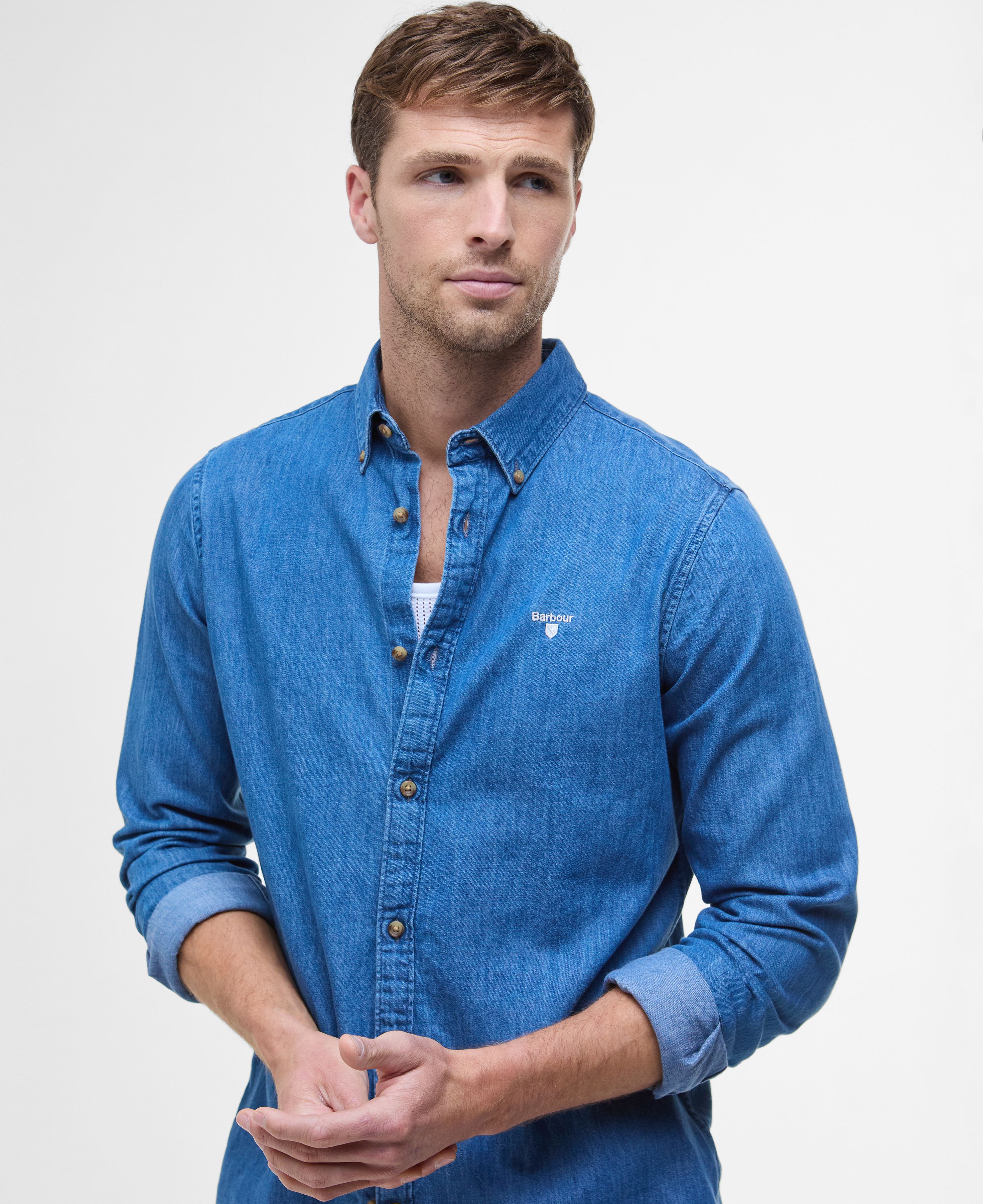 Denim Crest Tailored Long-Sleeved Shirt - Chambray